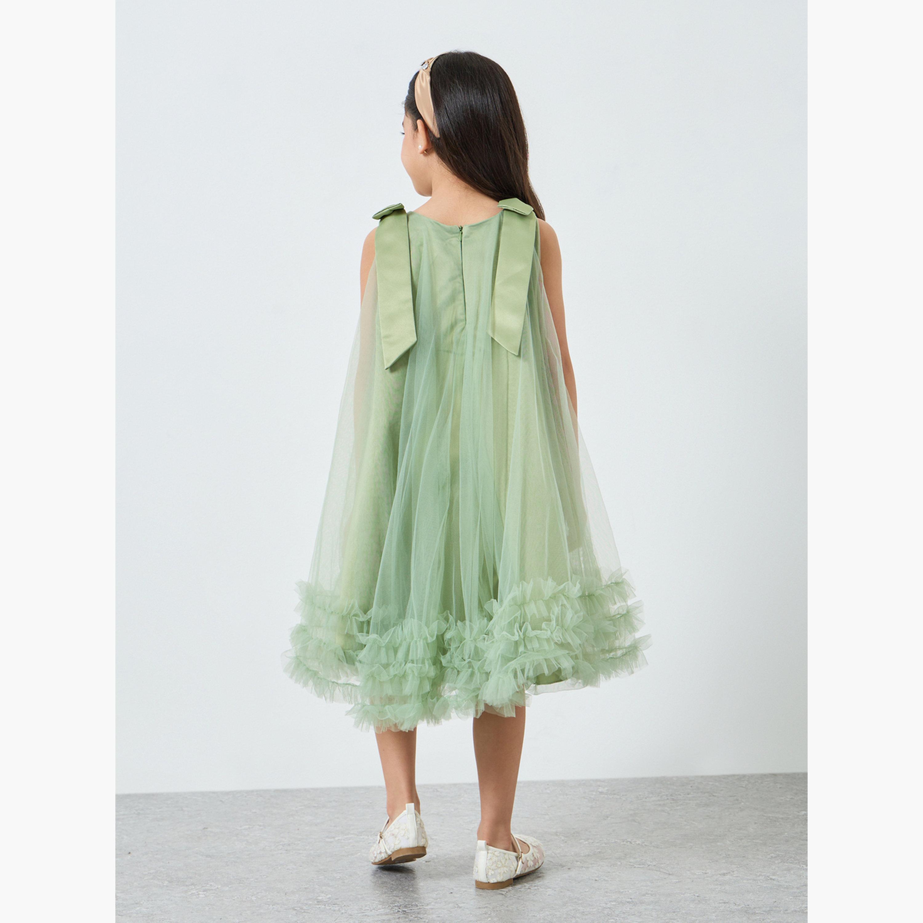 Take Two Girls Bow Tie Ruffle Hem Mesh Party Dress-girls-clothing-dressesandjumpsuits-image-5