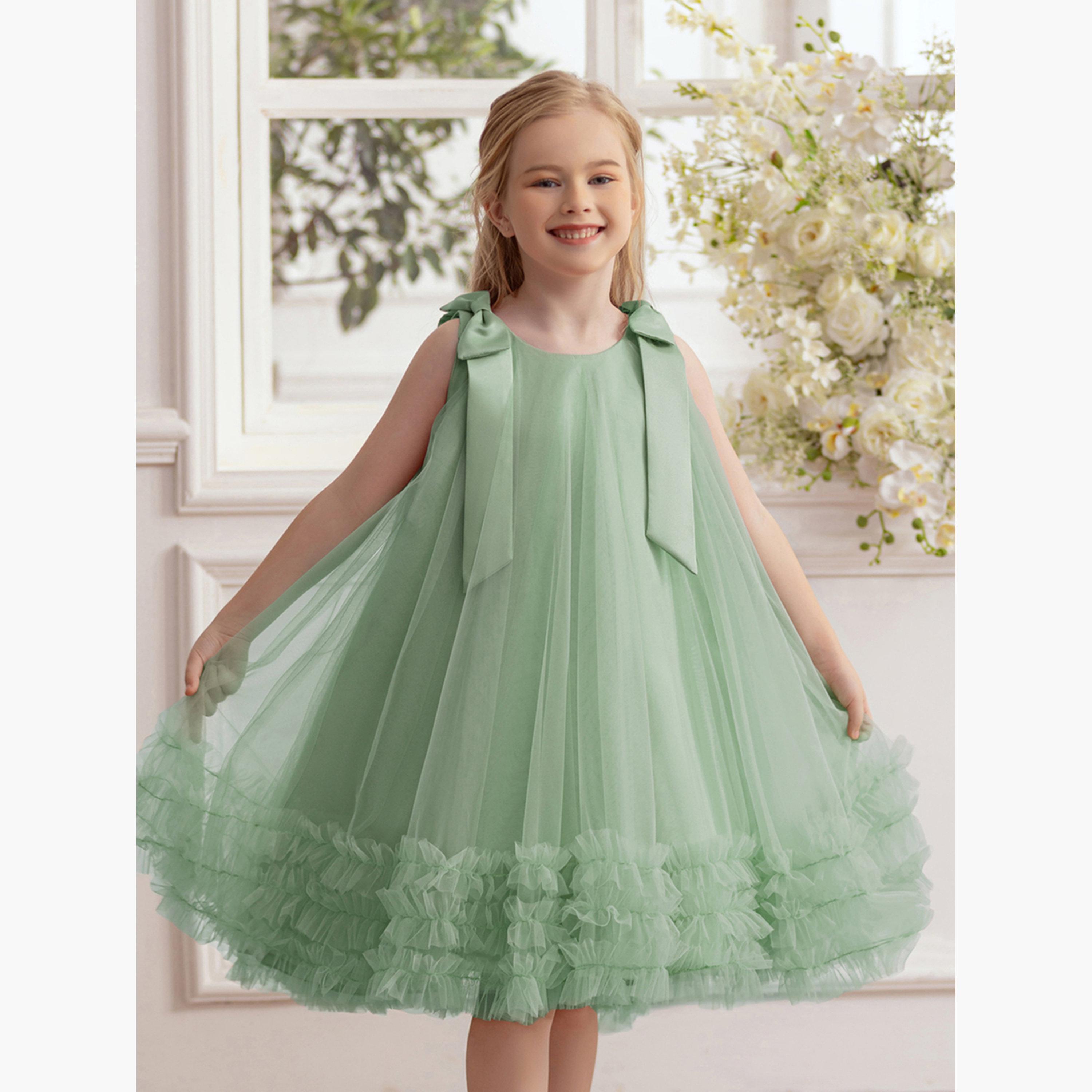 Take Two Girls Bow Tie Ruffle Hem Mesh Party Dress-girls-clothing-dressesandjumpsuits-image-6