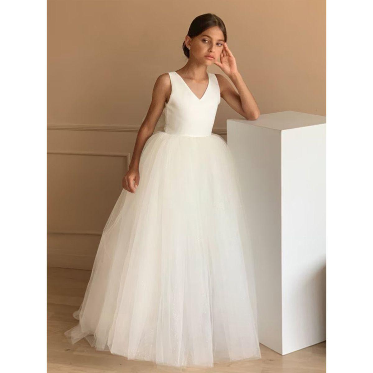 Styli Girls White Deep V Back Mesh Party Dress-girls-clothing-dressesandjumpsuits-image-3