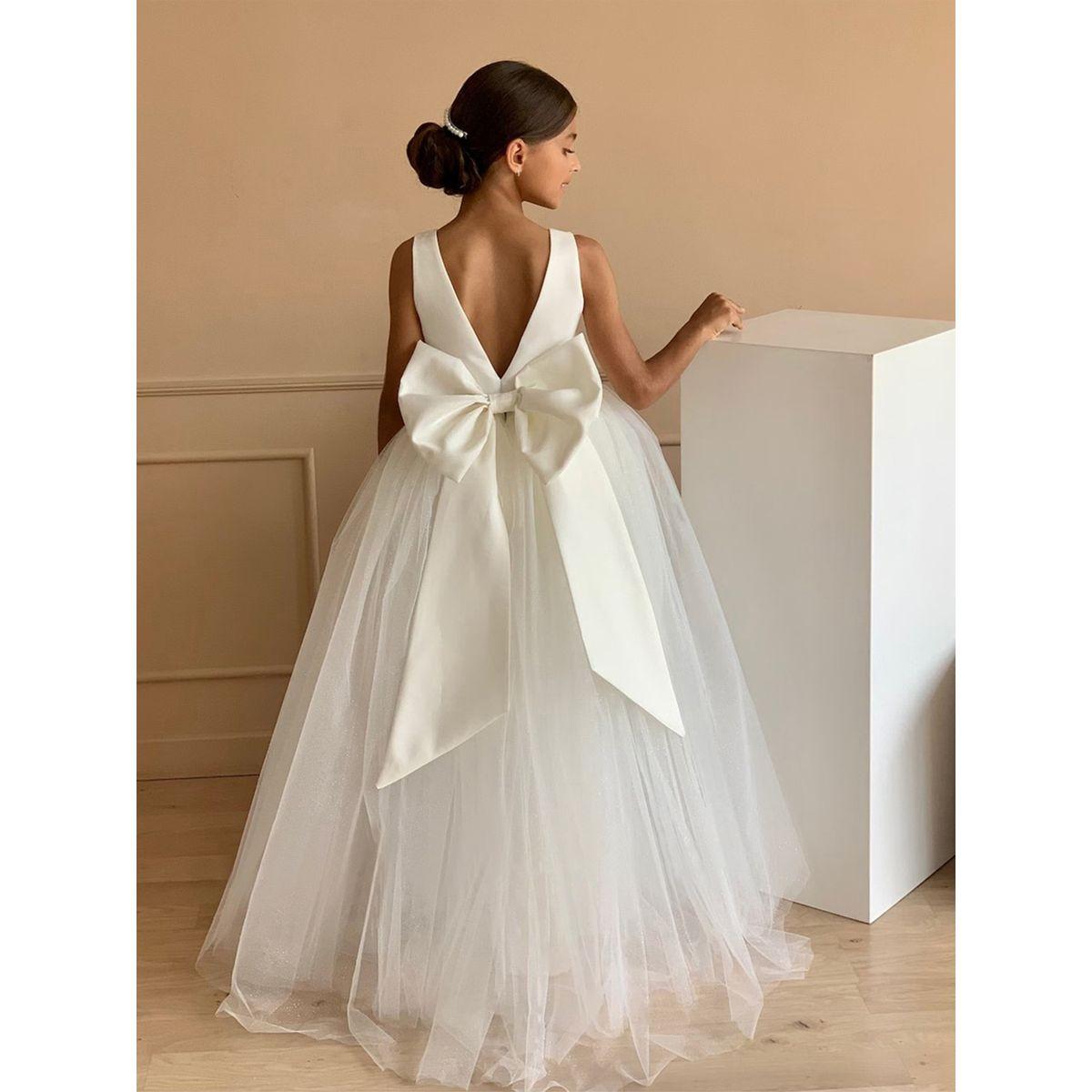 Styli Girls White Deep V Back Mesh Party Dress-girls-clothing-dressesandjumpsuits-image-4