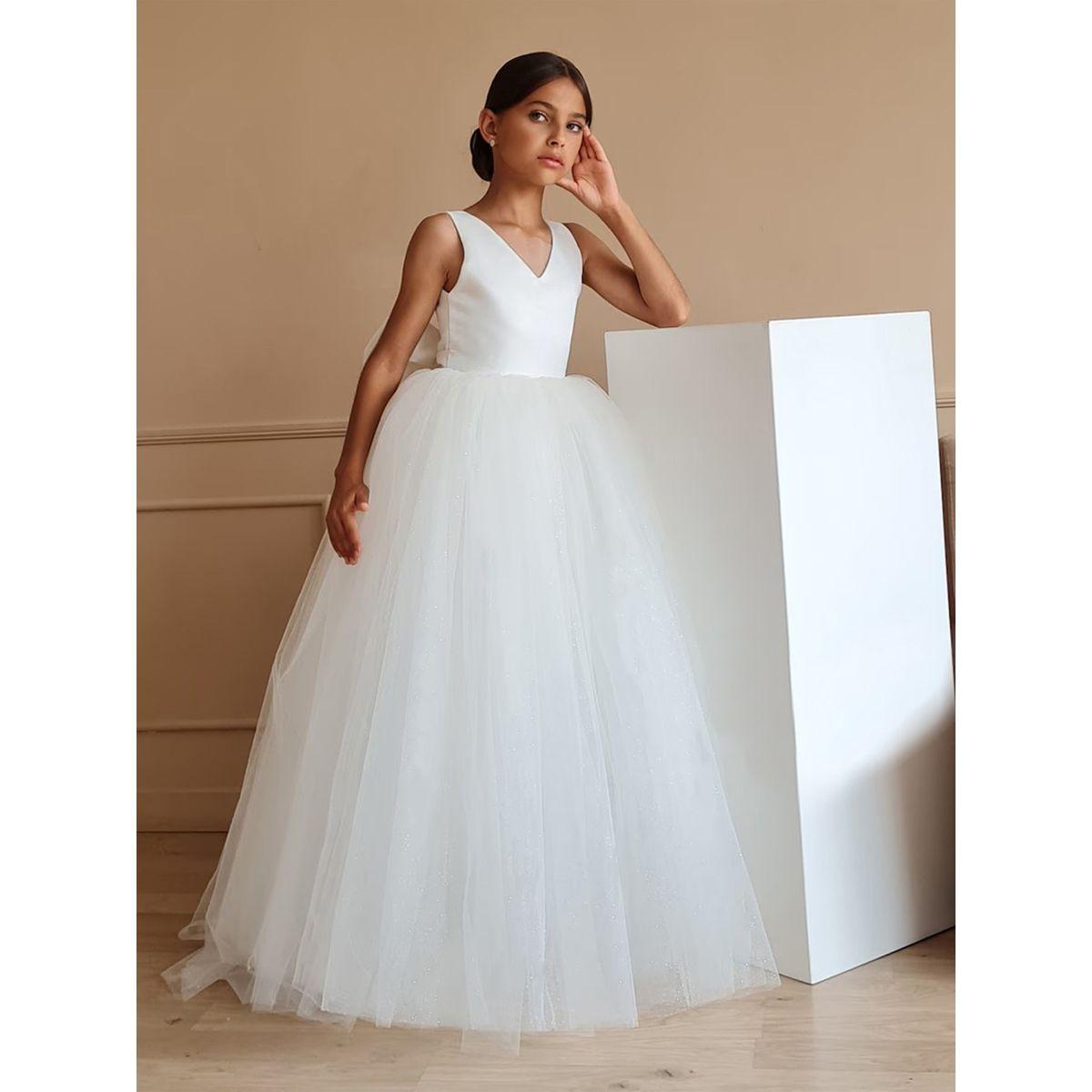 Styli Girls White Deep V Back Mesh Party Dress-girls-clothing-dressesandjumpsuits-image-6