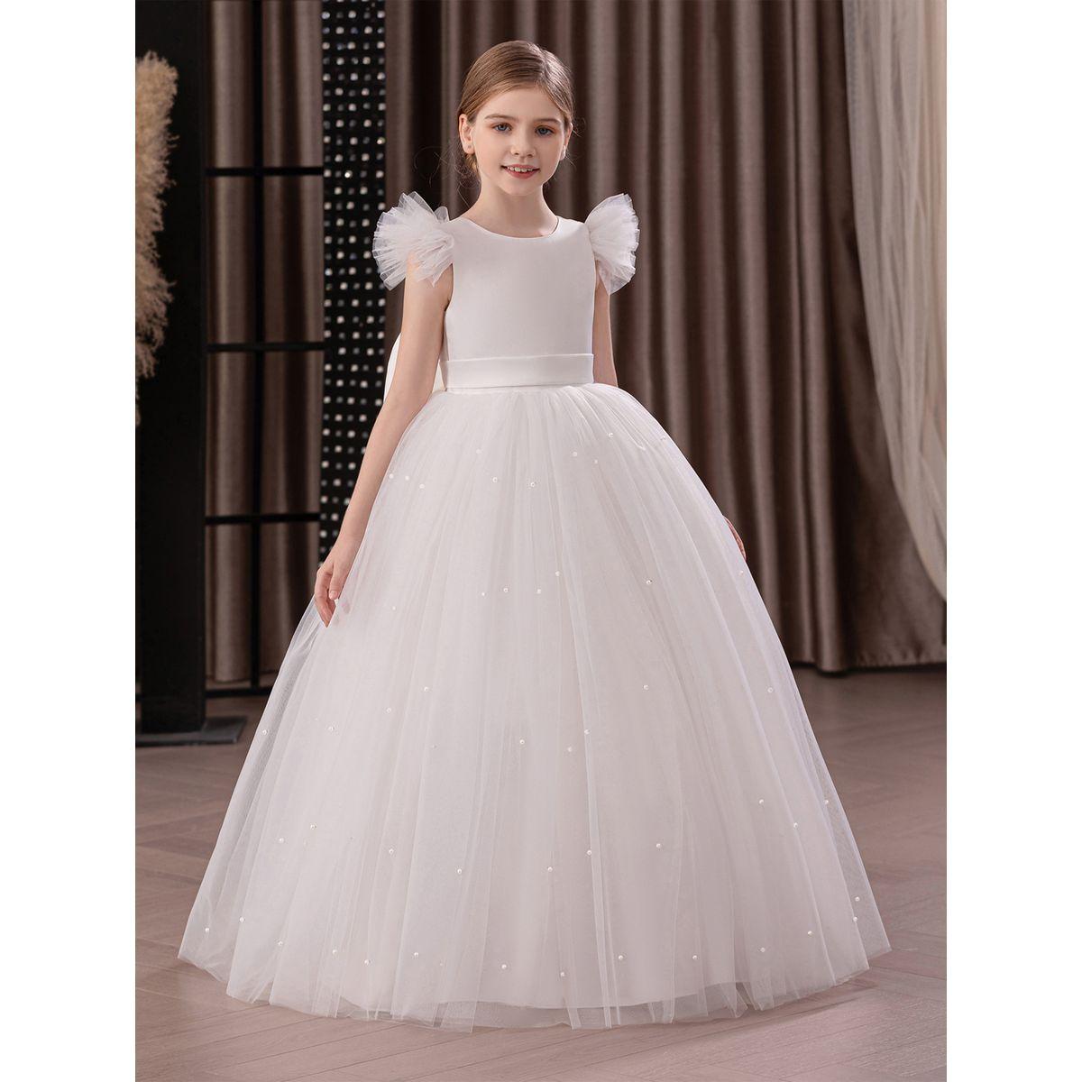 Styli Solid Bow Detail Deep V Back Mesh Party Dress-girls-clothing-dressesandjumpsuits-image-3