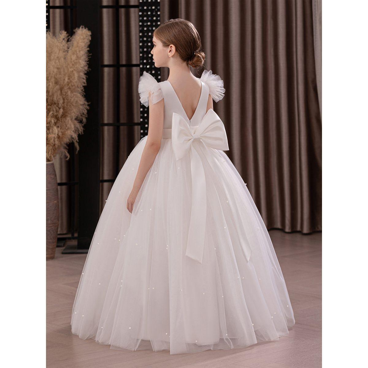 فستان سادة بتفاصيل زهرة مع تداخلات شبكية-girls-clothing-dressesandjumpsuits-image-5