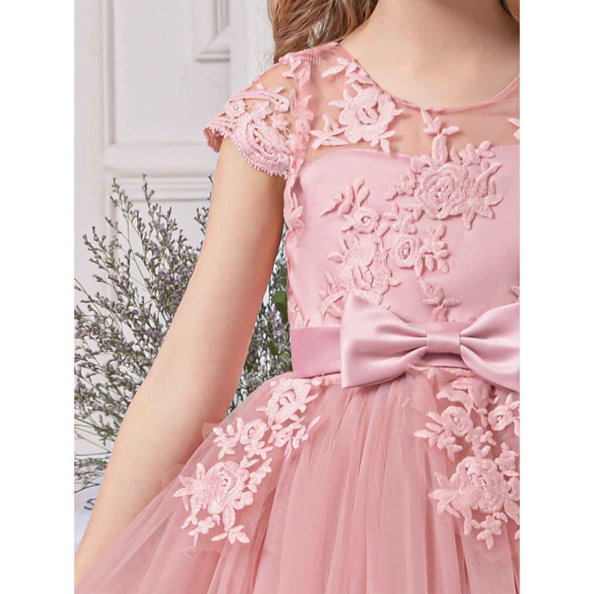 فستان طويل بتفاصيل زهرة مع تداخلات شبكية-girls-clothing-dressesandjumpsuits-image-6