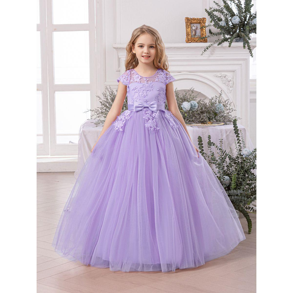 Styli Girl Floral Lace Bow Detail Mesh Maxi Party Dress-girls-clothing-dressesandjumpsuits-image-1