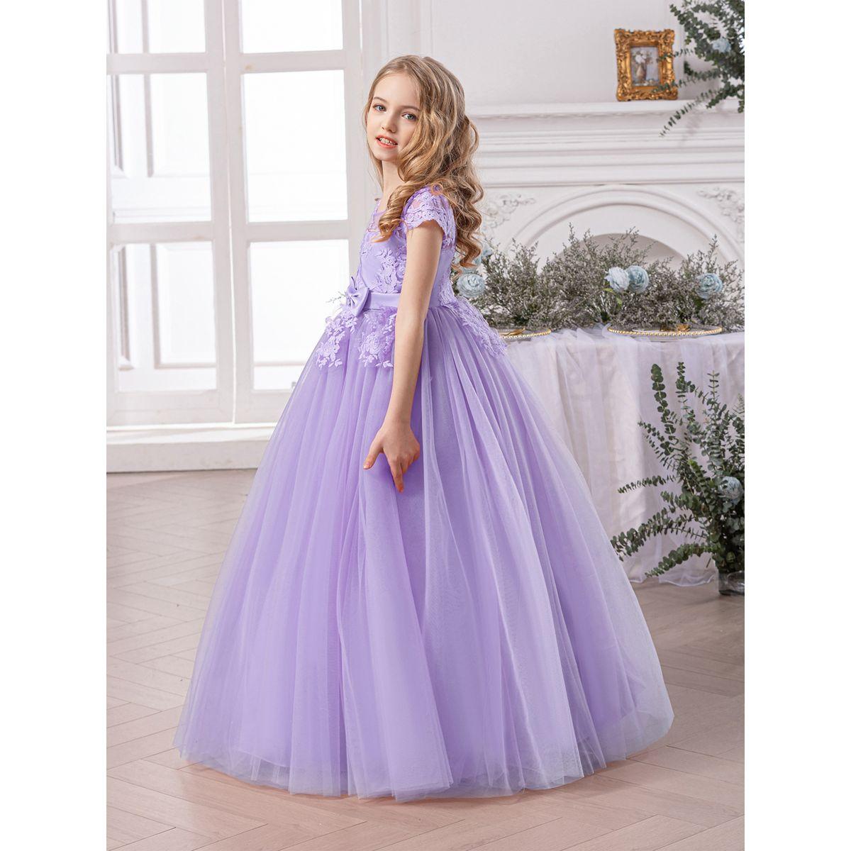 Styli Girl Floral Lace Bow Detail Mesh Maxi Party Dress-girls-clothing-dressesandjumpsuits-image-2