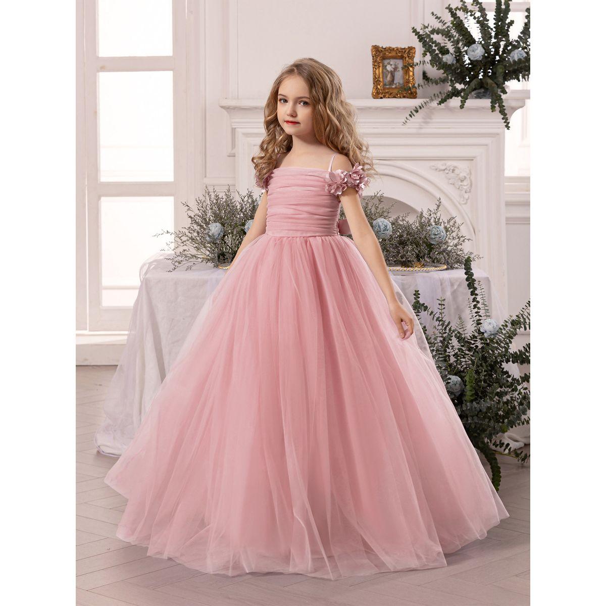Styli Girls Pink Ruching Detail Mesh Party Dress-girls-clothing-dressesandjumpsuits-image-3