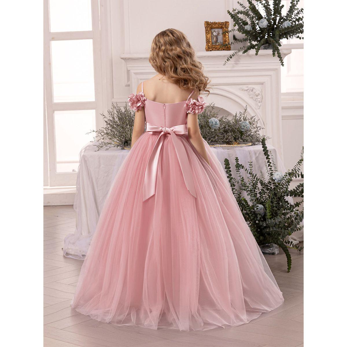 Styli Girls Pink Ruching Detail Mesh Party Dress-girls-clothing-dressesandjumpsuits-image-5