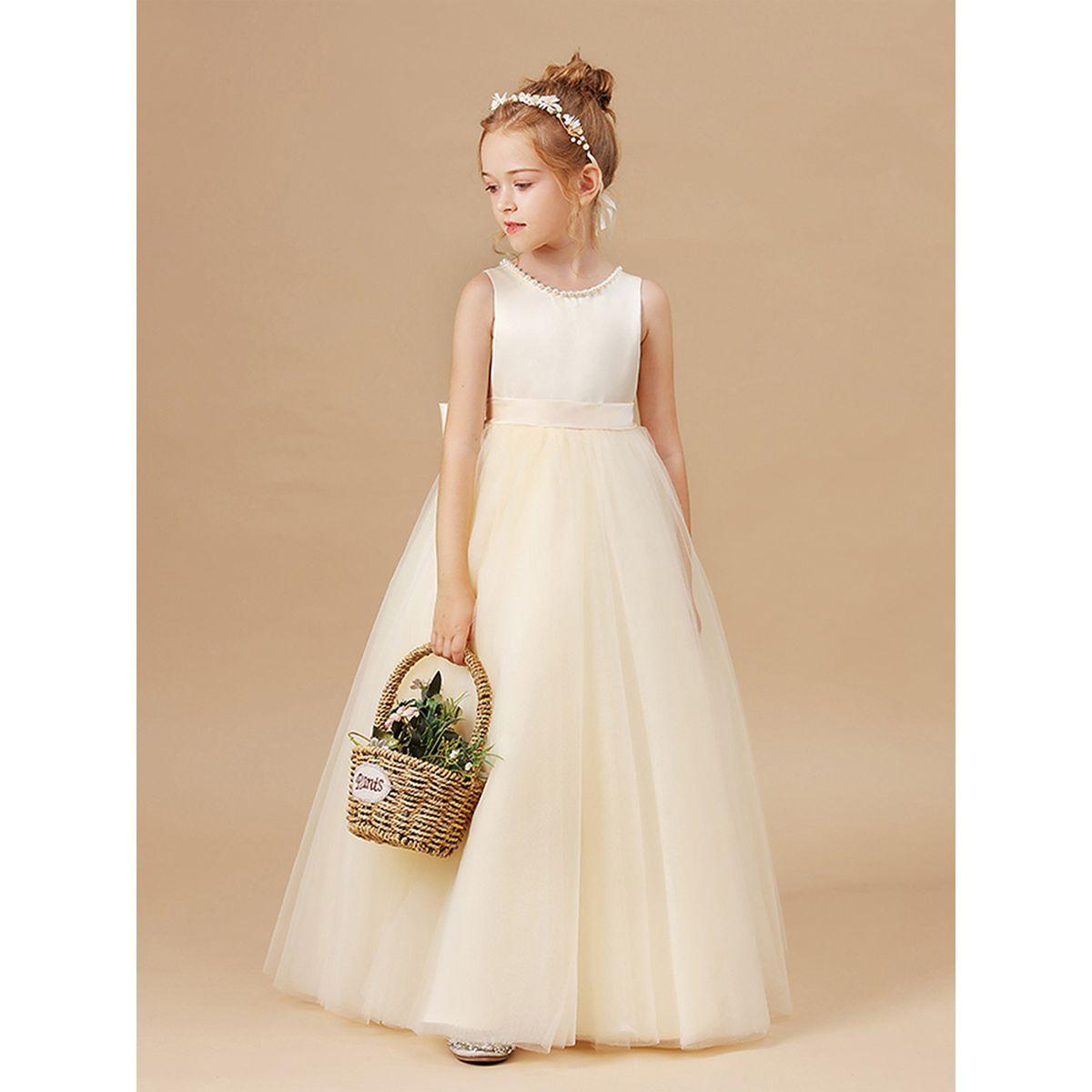 Styli Girls Beige Pearl Decor Deep V-Back Party Dress-girls-clothing-dressesandjumpsuits-image-4