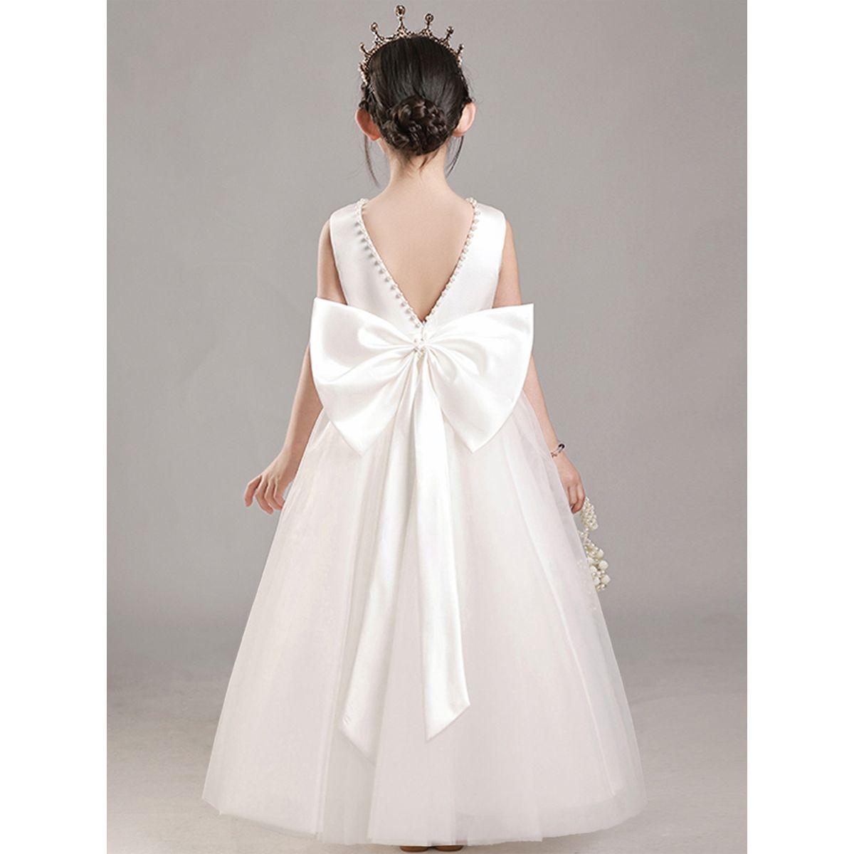 Styli Girls White Pearl Decor Deep V-Back Party Dress-girls-clothing-dressesandjumpsuits-image-1