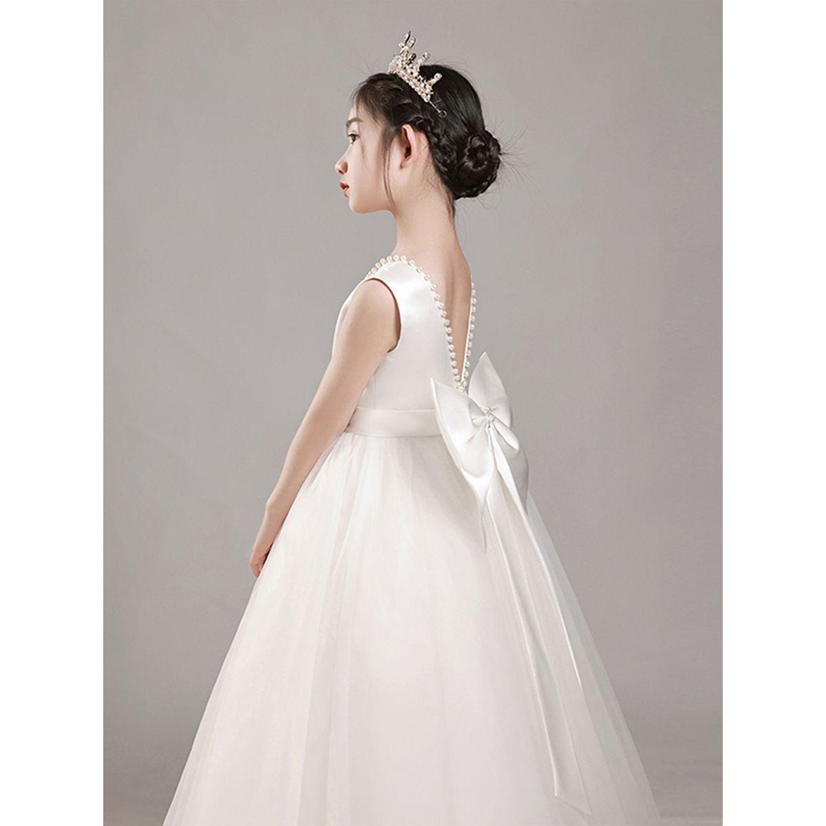 Styli Girls White Pearl Decor Deep V-Back Party Dress-girls-clothing-dressesandjumpsuits-image-2