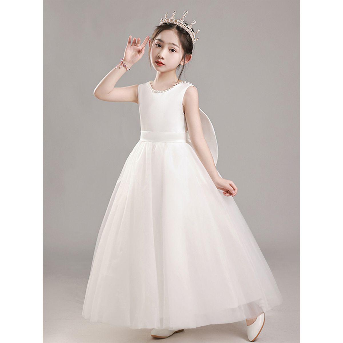 Styli Girls White Pearl Decor Deep V-Back Party Dress-girls-clothing-dressesandjumpsuits-image-5