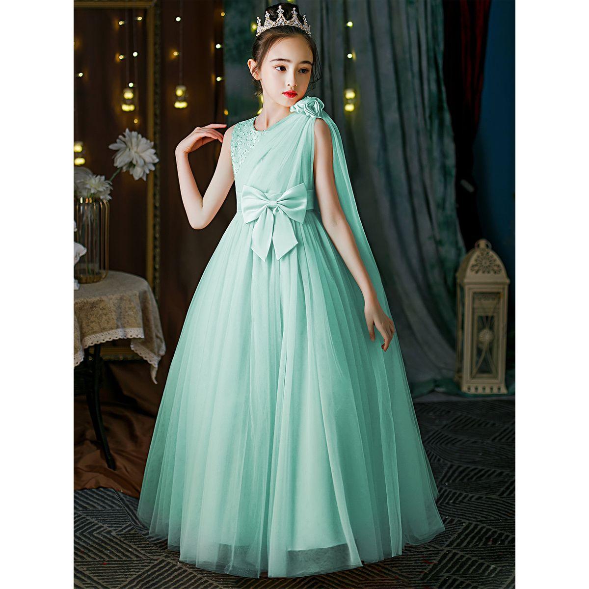 فستان مُنمق بتفاصيل زهرة مع تداخلات شبكية-girls-clothing-dressesandjumpsuits-image-4