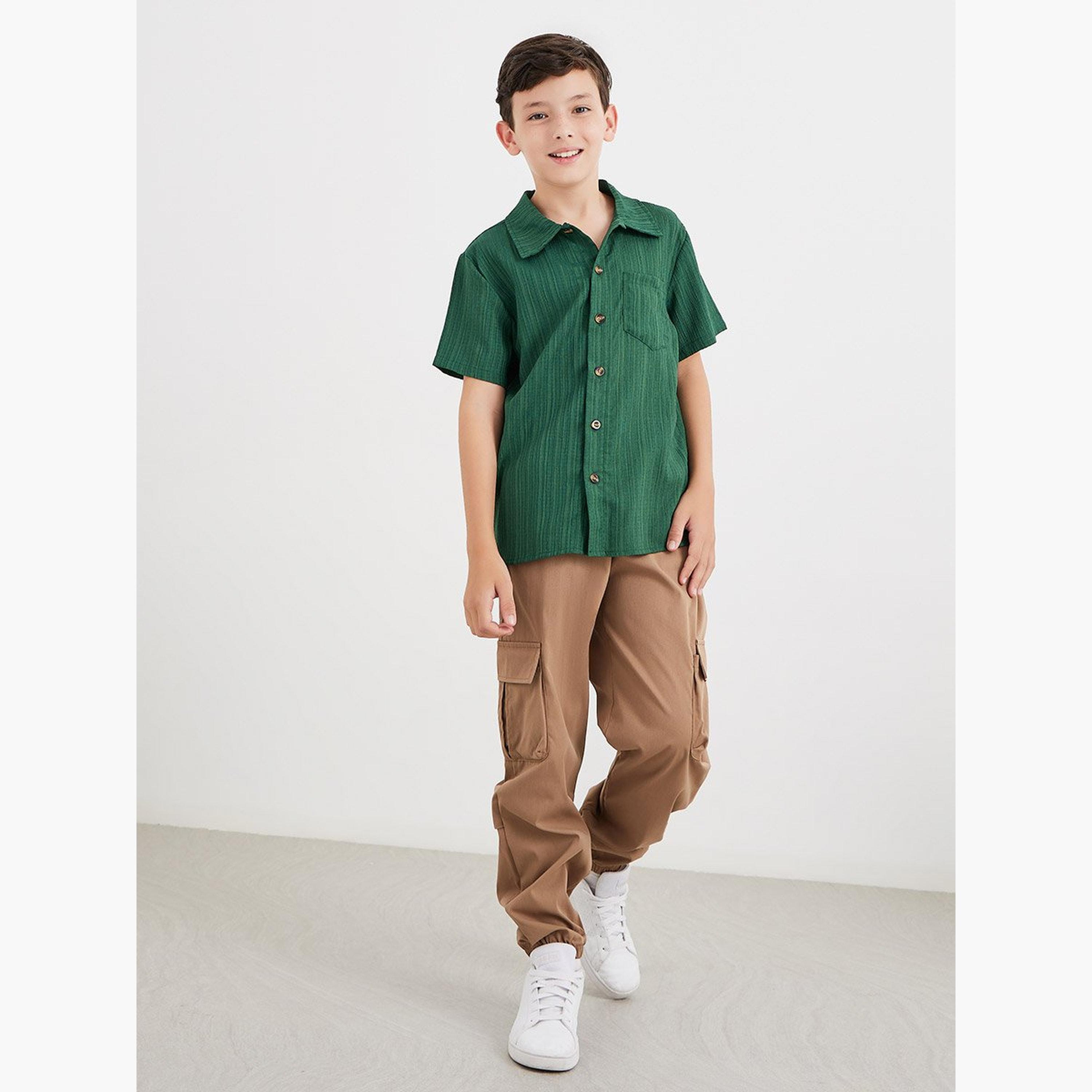 Styli Green Textured Shirt with Buttons-boys-clothing-shirts-image-2