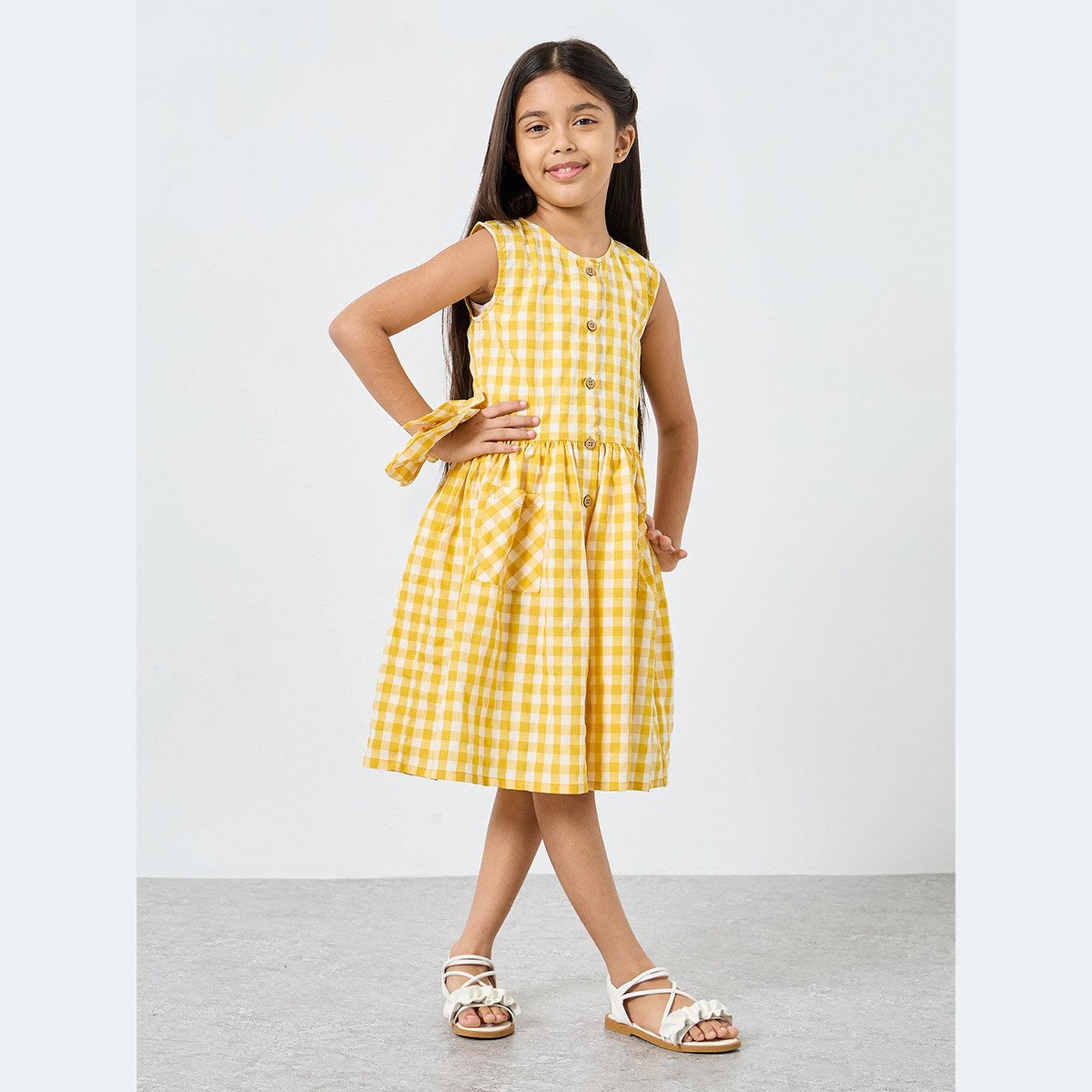 Styli Girls Gingham Check Dress with Hair Scrunchie Set-girls-clothing-dressesandjumpsuits-image-1