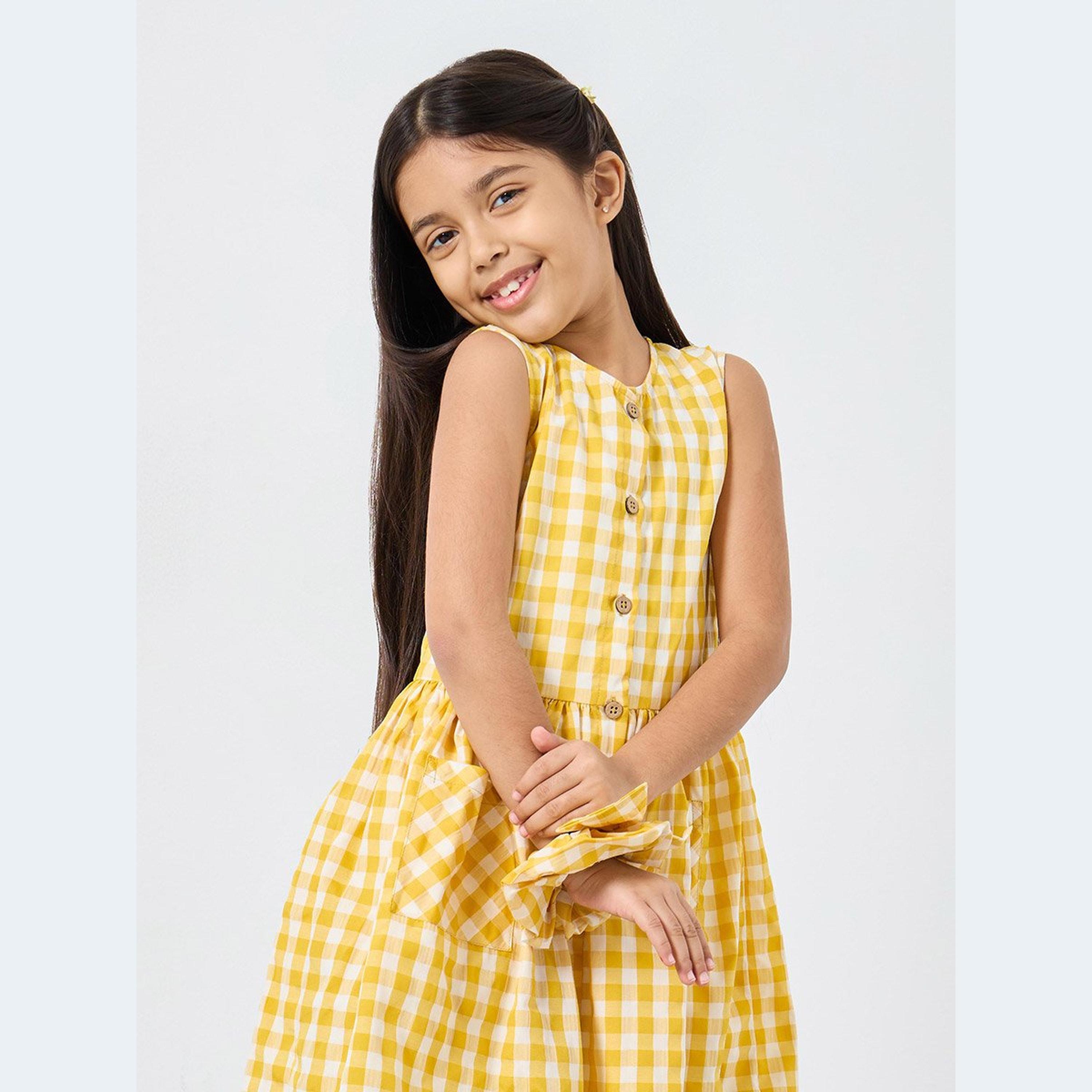 Styli Girls Gingham Check Dress with Hair Scrunchie Set-girls-clothing-dressesandjumpsuits-image-2