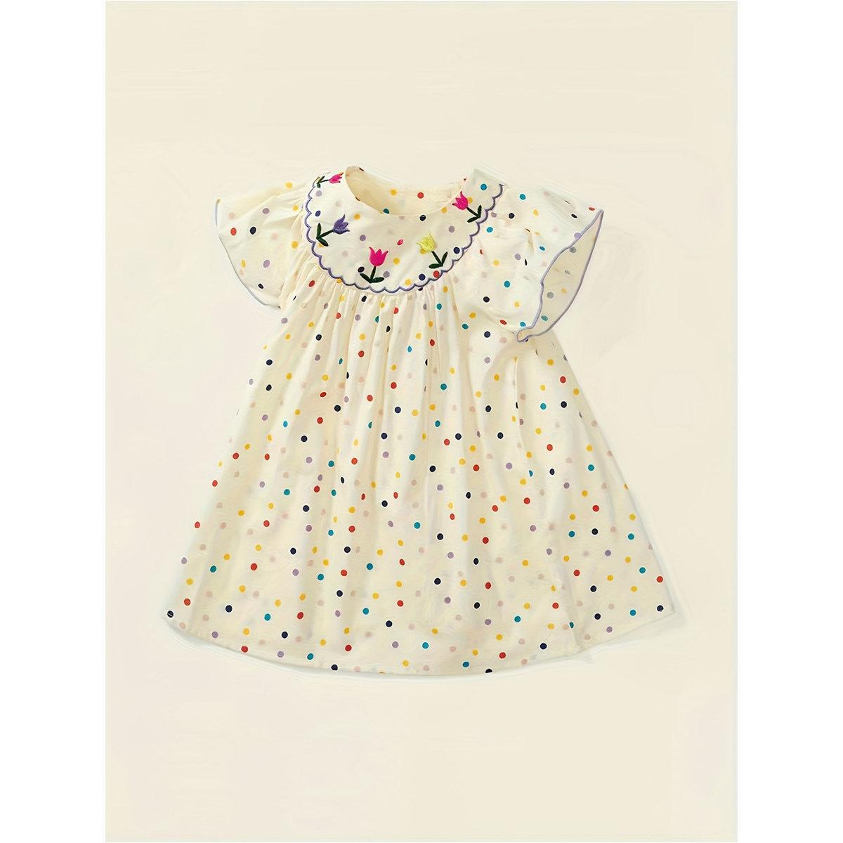 فستان بطبعة نقاط بولكا وتفاصيل مُطرزة-girls-clothing-dressesandjumpsuits-image-4