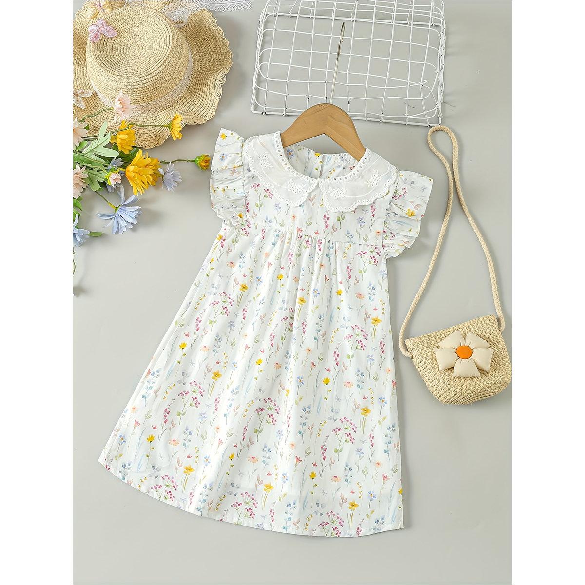 Styli Girls White Cotton Floral Peter Pan Dress-girls-clothing-dressesandjumpsuits-image-1