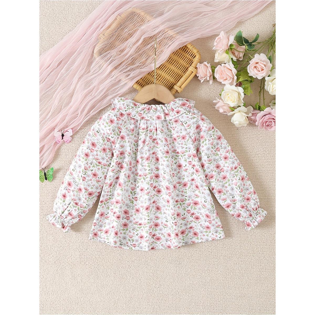بلوزة قطنية بطبعة زهور وتفاصيل كشكش-girls-clothing-blousesandshirts-image-2