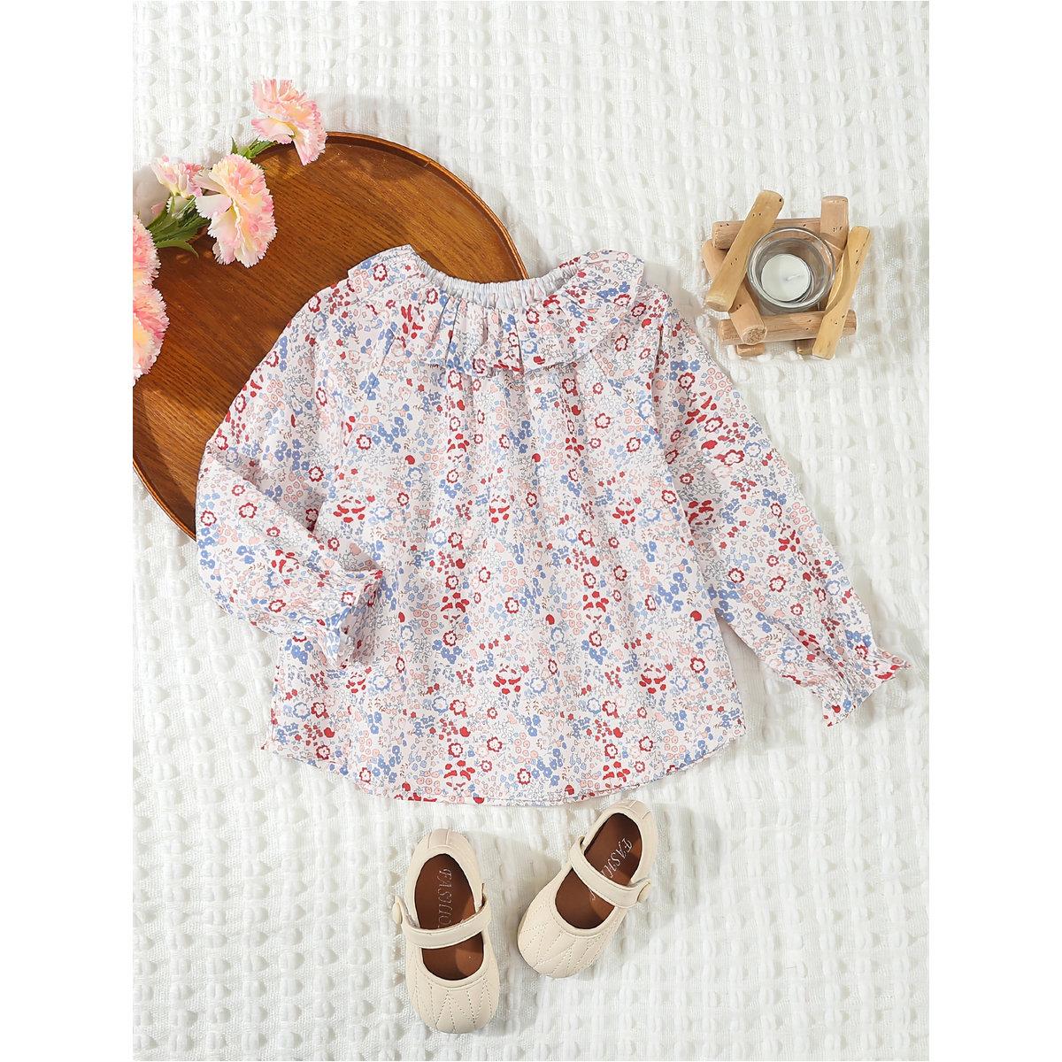 بلوزة قطنية بطبعة زهور وتفاصيل كشكش-girls-clothing-blousesandshirts-image-1