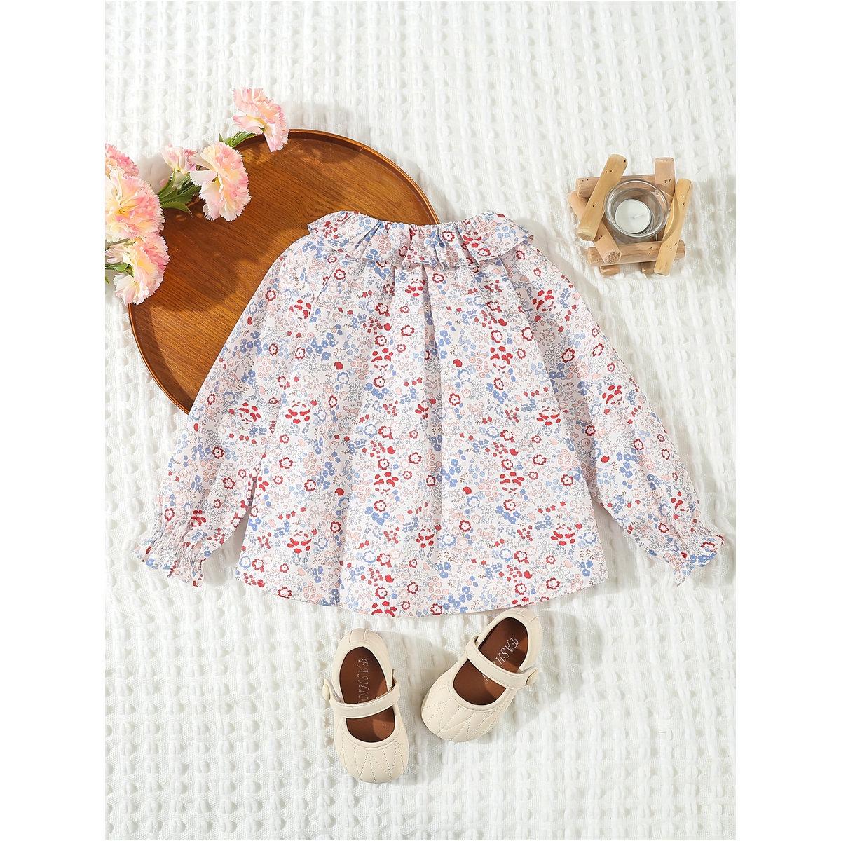بلوزة قطنية بطبعة زهور وتفاصيل كشكش-girls-clothing-blousesandshirts-image-2