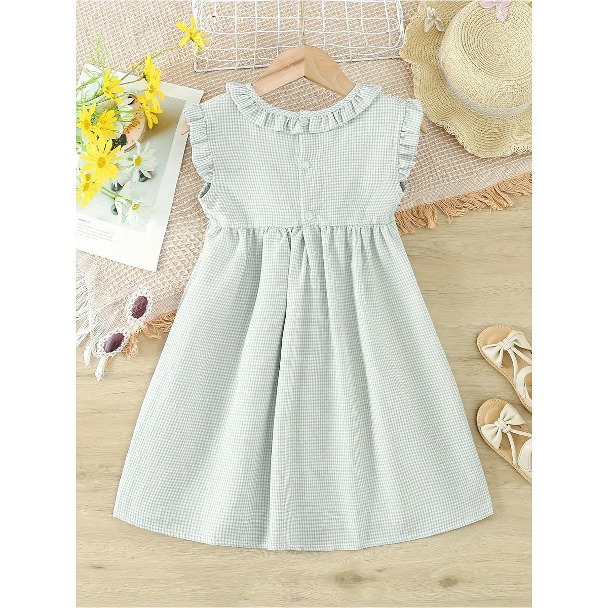 فستان بطبعة مربعات وتفاصيل مُجمعة-girls-clothing-dressesandjumpsuits-image-2