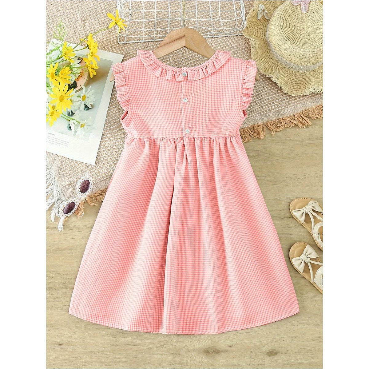 فستان بطبعة مربعات وتفاصيل مُجمعة-girls-clothing-dressesandjumpsuits-image-2