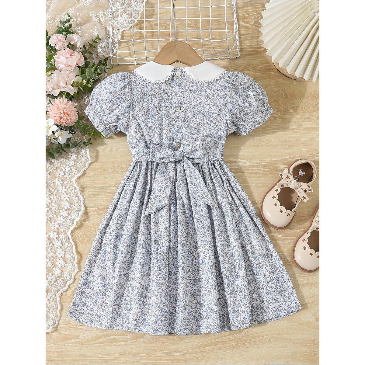 Styli Girls Blue Cotton Floral Peter Pan Collar Dress-girls-clothing-dressesandjumpsuits-image-2