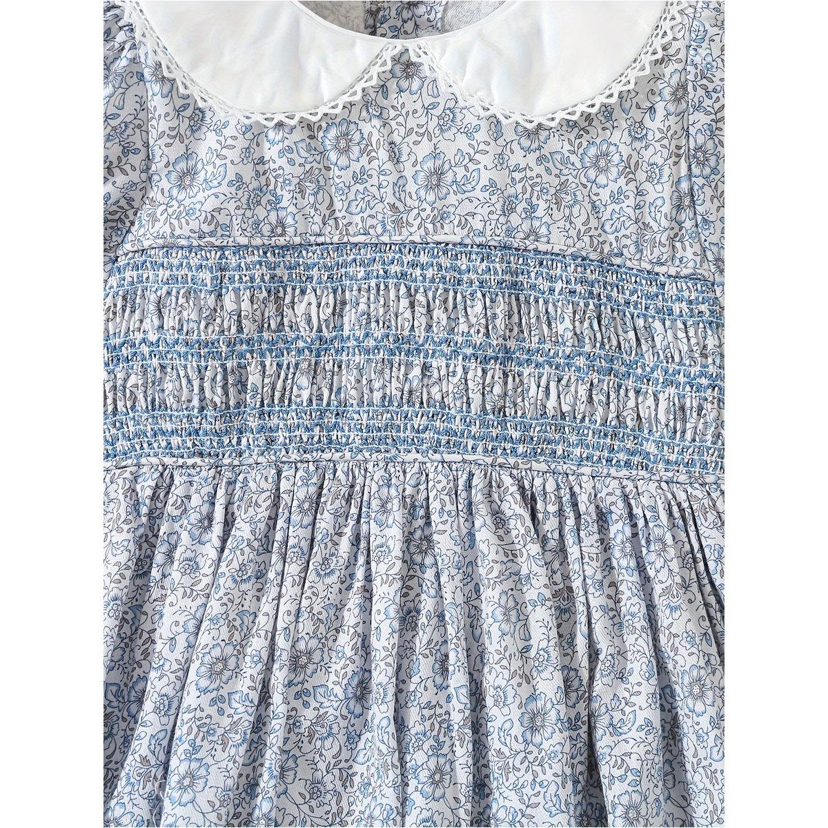 Styli Girls Blue Cotton Floral Peter Pan Collar Dress-girls-clothing-dressesandjumpsuits-image-4