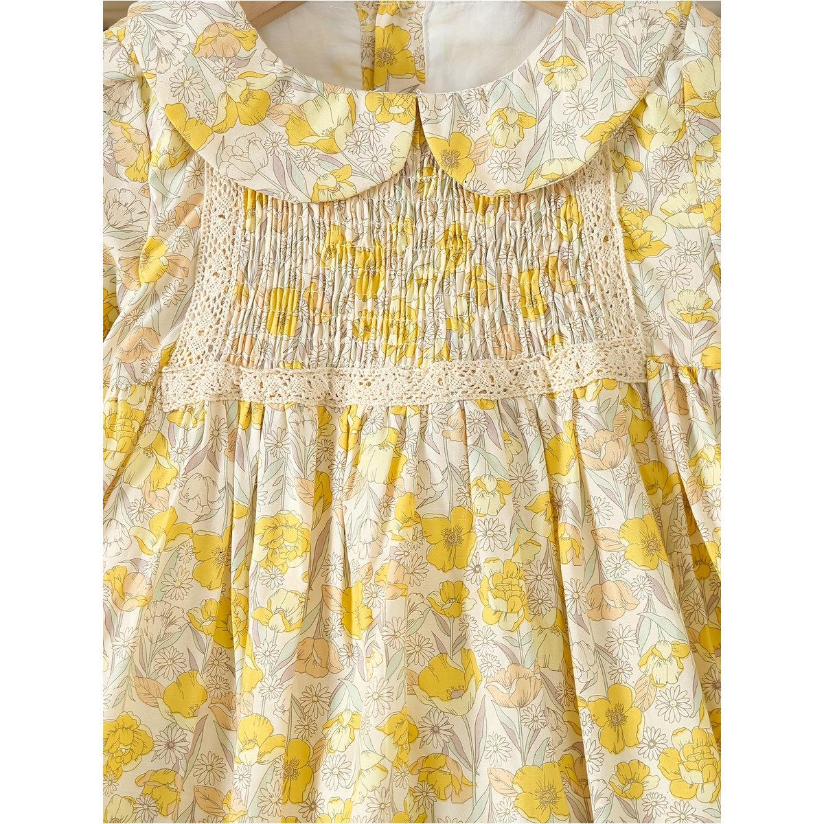Styli Girls Yellow Cotton Floral Peter Pan Collar Dress-girls-clothing-dressesandjumpsuits-image-4