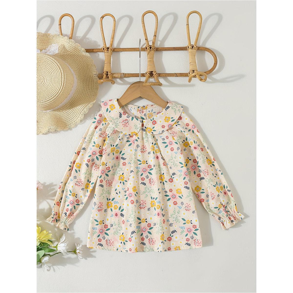 Styli Girls Beige Floral Peter Pan Collar Top-girls-clothing-blousesandshirts-image-1