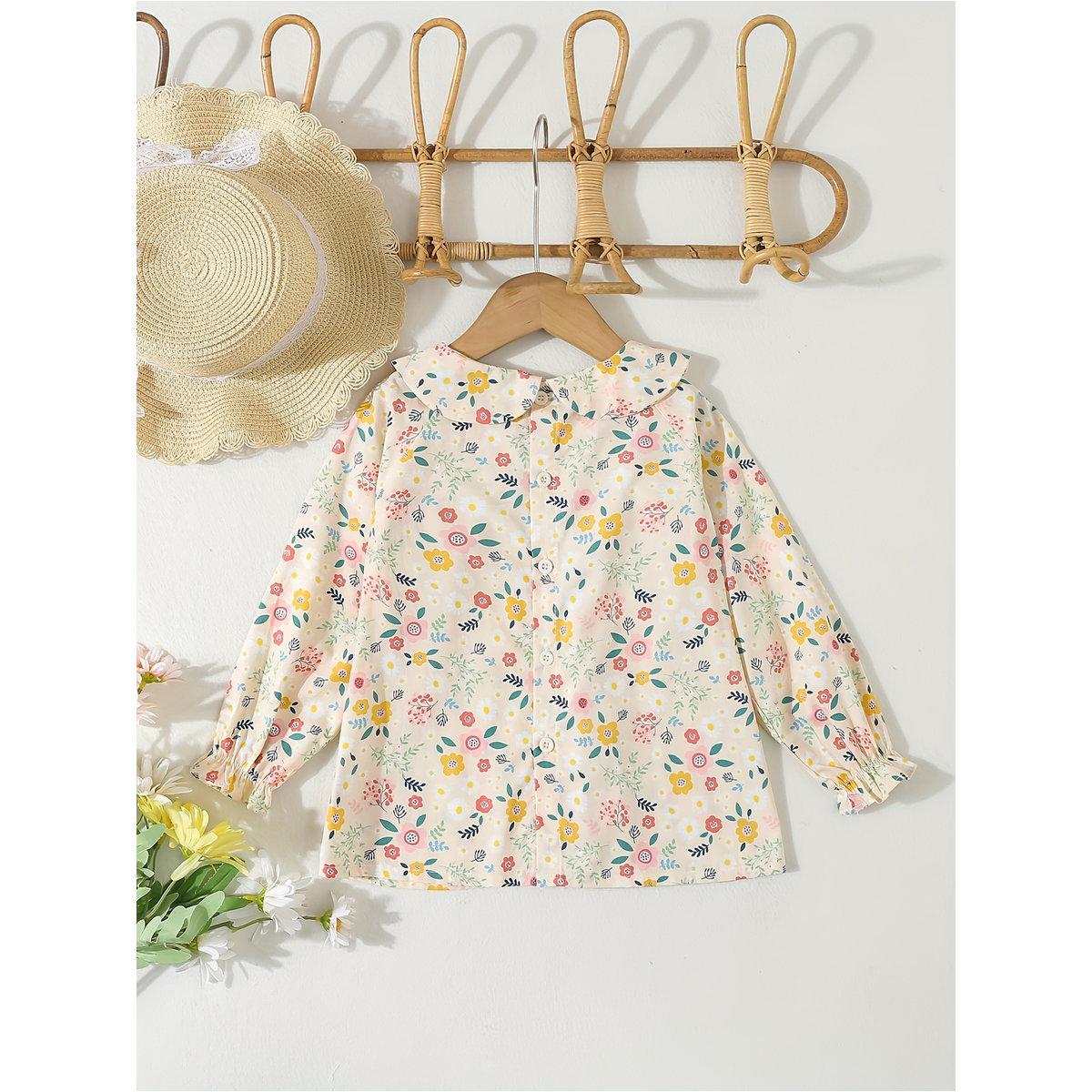 Styli Girls Beige Floral Peter Pan Collar Top-girls-clothing-blousesandshirts-image-2