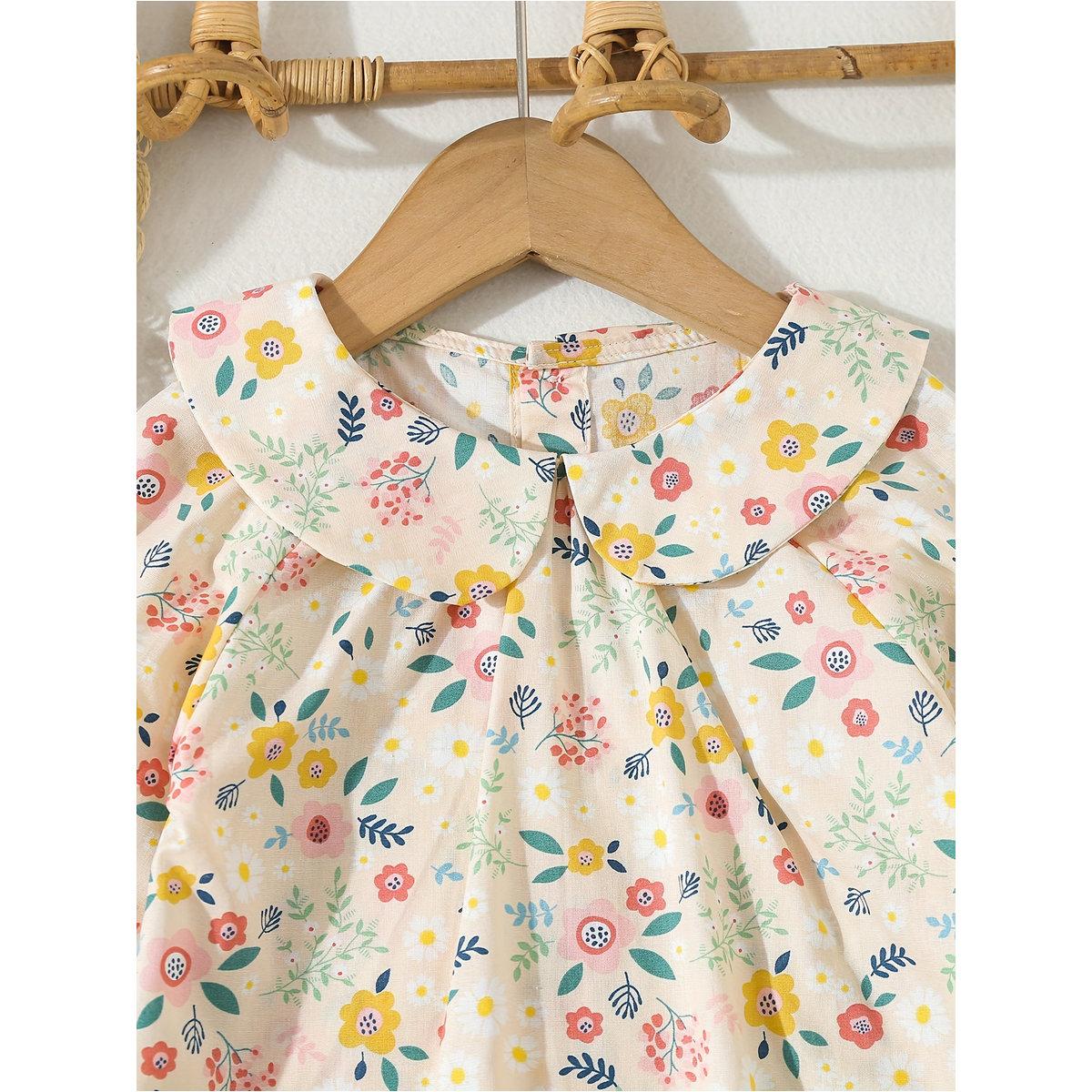 Styli Girls Beige Floral Peter Pan Collar Top-girls-clothing-blousesandshirts-image-3