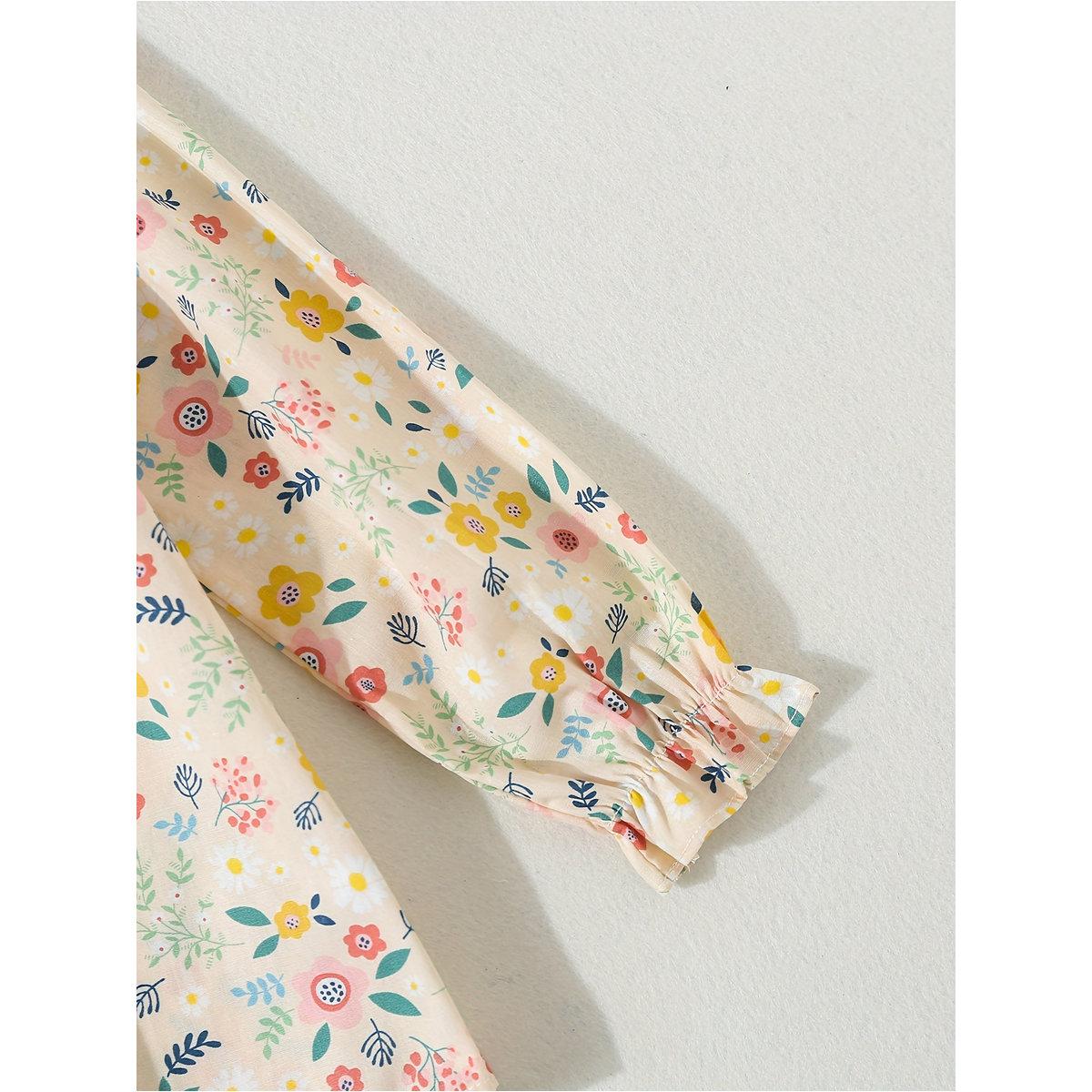 Styli Girls Beige Floral Peter Pan Collar Top-girls-clothing-blousesandshirts-image-4