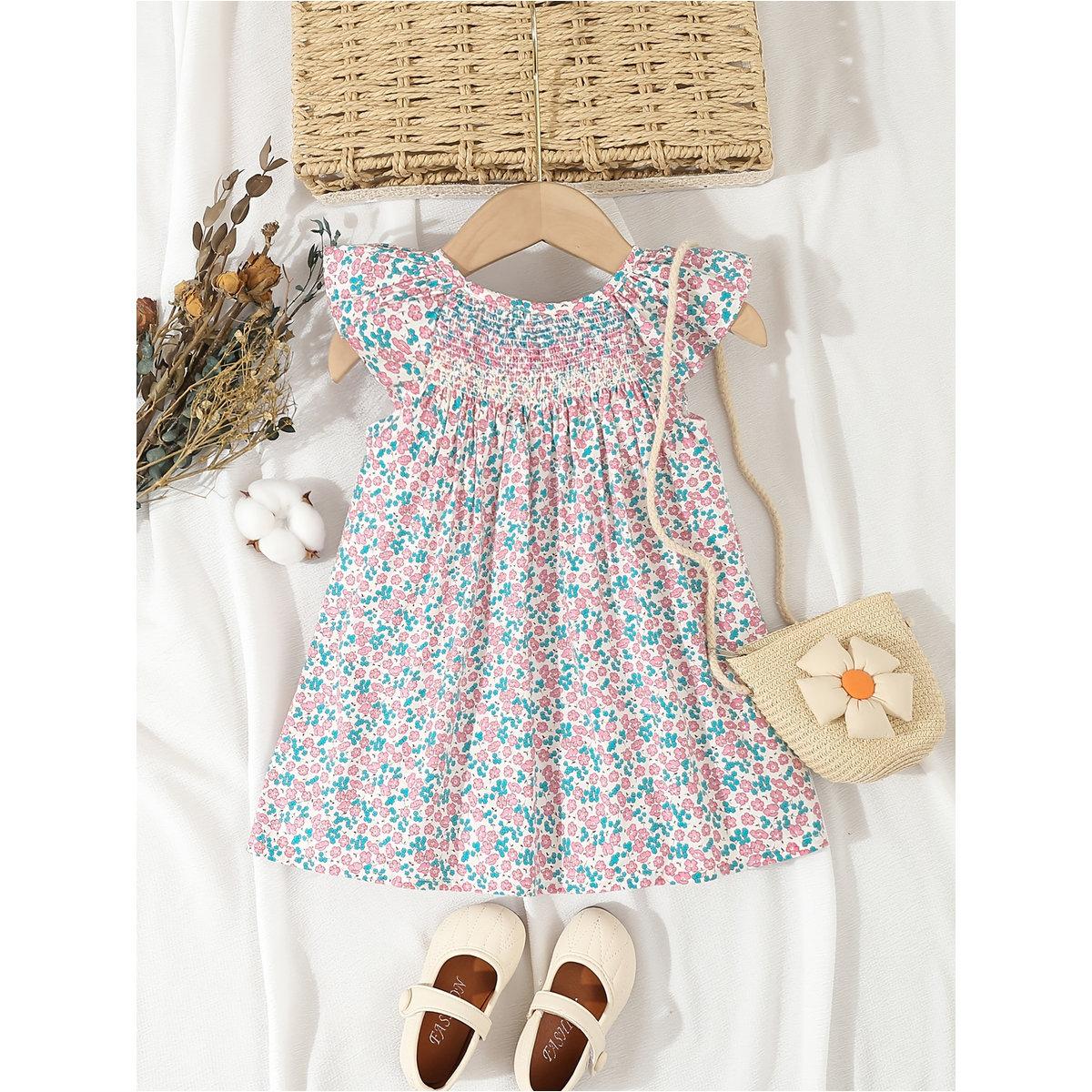 فستان بطبعة زهور مع تفاصيل مُجمعة-girls-clothing-dressesandjumpsuits-image-1