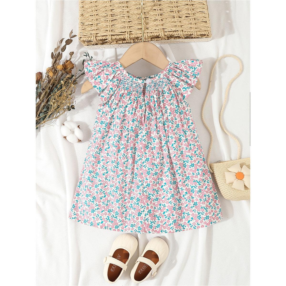 فستان بطبعة زهور مع تفاصيل مُجمعة-girls-clothing-dressesandjumpsuits-image-2