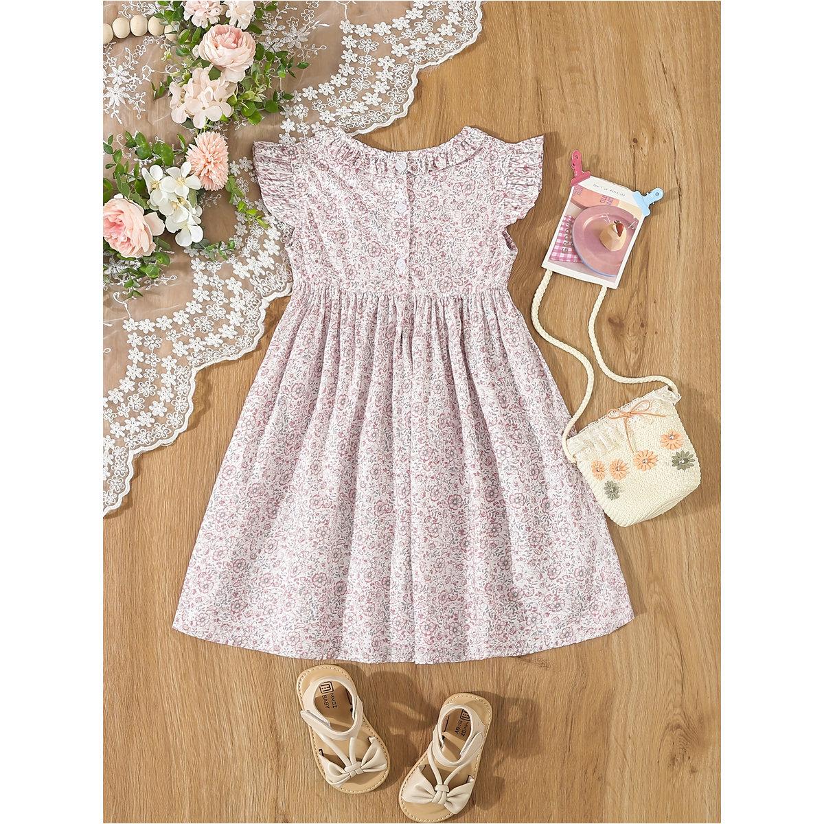 فستان بطبعة زهور وتفاصيل مُجمعة-girls-clothing-dressesandjumpsuits-image-2