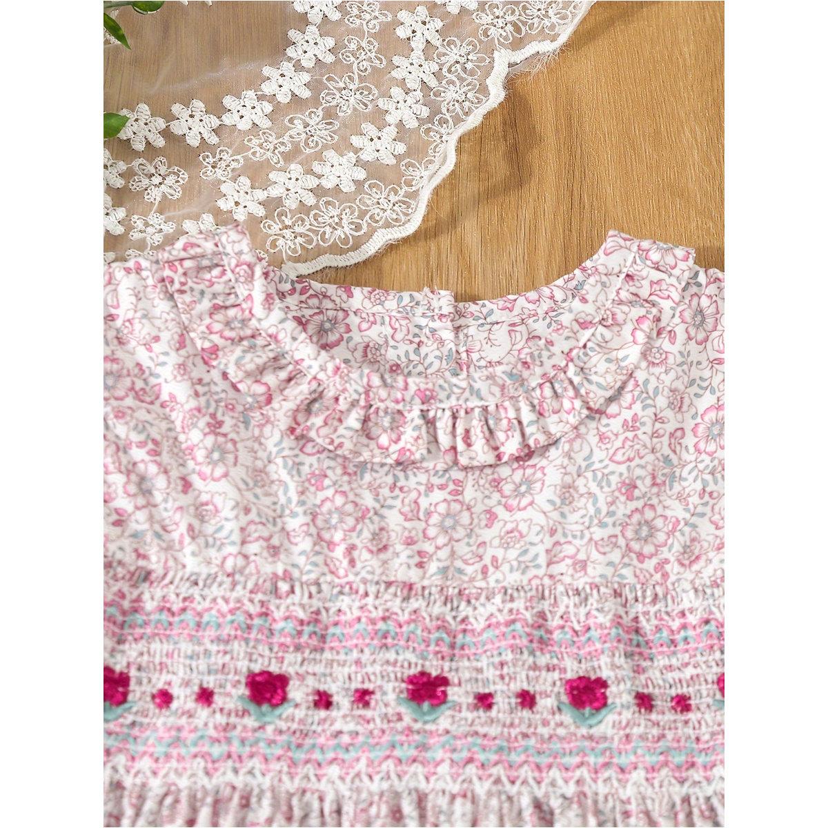 فستان بطبعة زهور وتفاصيل مُجمعة-girls-clothing-dressesandjumpsuits-image-3