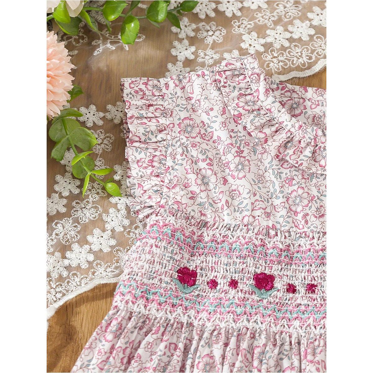 فستان بطبعة زهور وتفاصيل مُجمعة-girls-clothing-dressesandjumpsuits-image-4