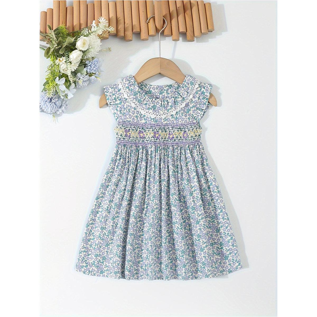 فستان بطبعة زهور وتفاصيل مُجمعة-girls-clothing-dressesandjumpsuits-image-1