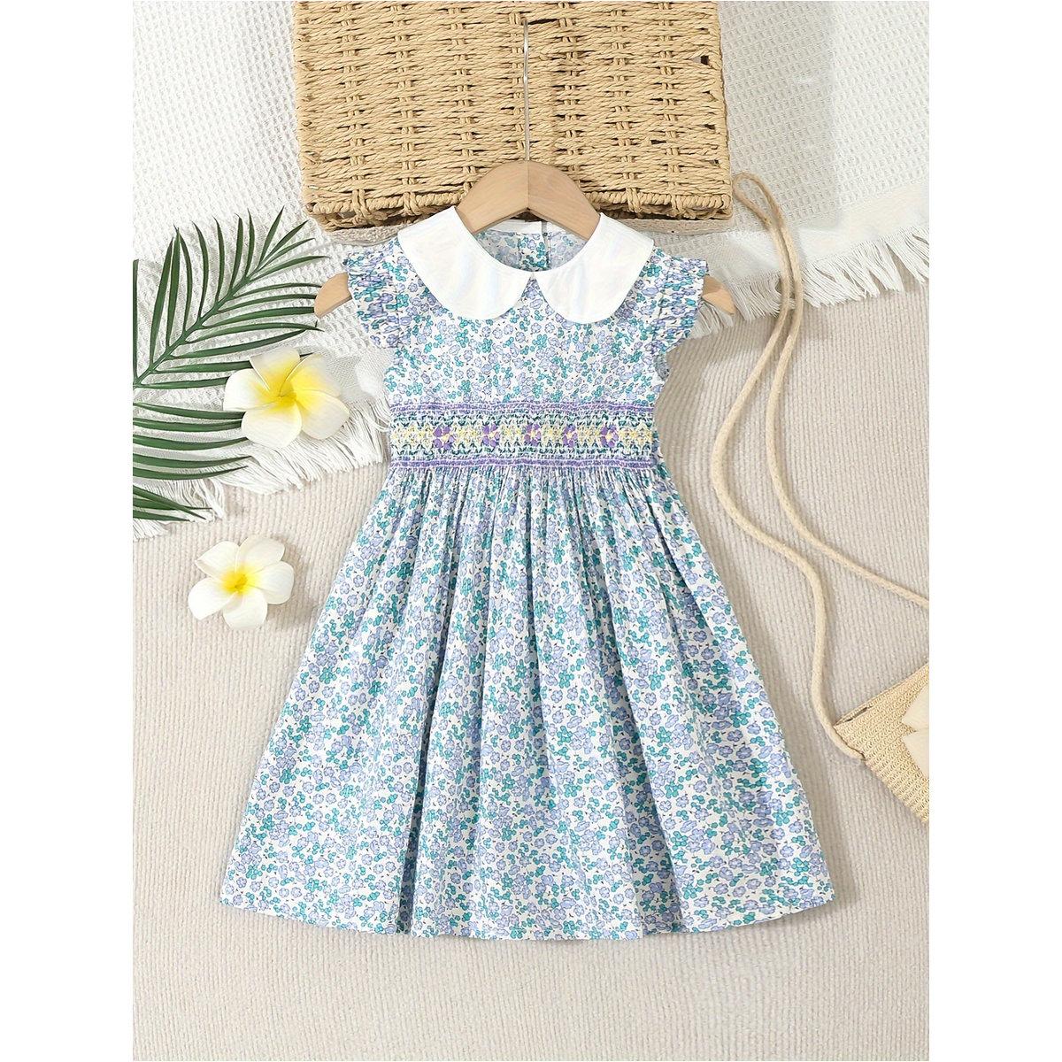 فستان بتفاصيل مُجمعة وياقة بيتر بان-girls-clothing-dressesandjumpsuits-image-1