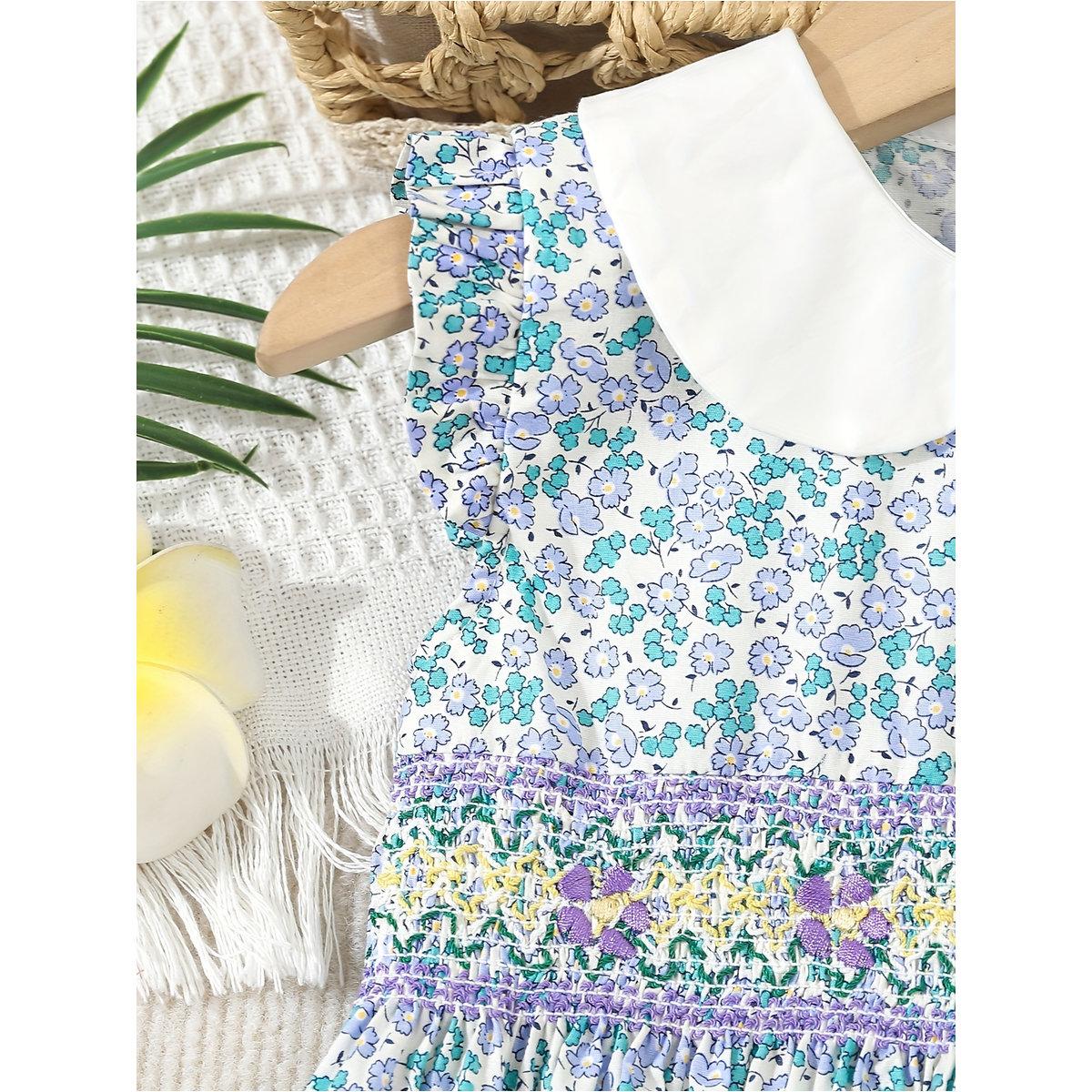 فستان بتفاصيل مُجمعة وياقة بيتر بان-girls-clothing-dressesandjumpsuits-image-4
