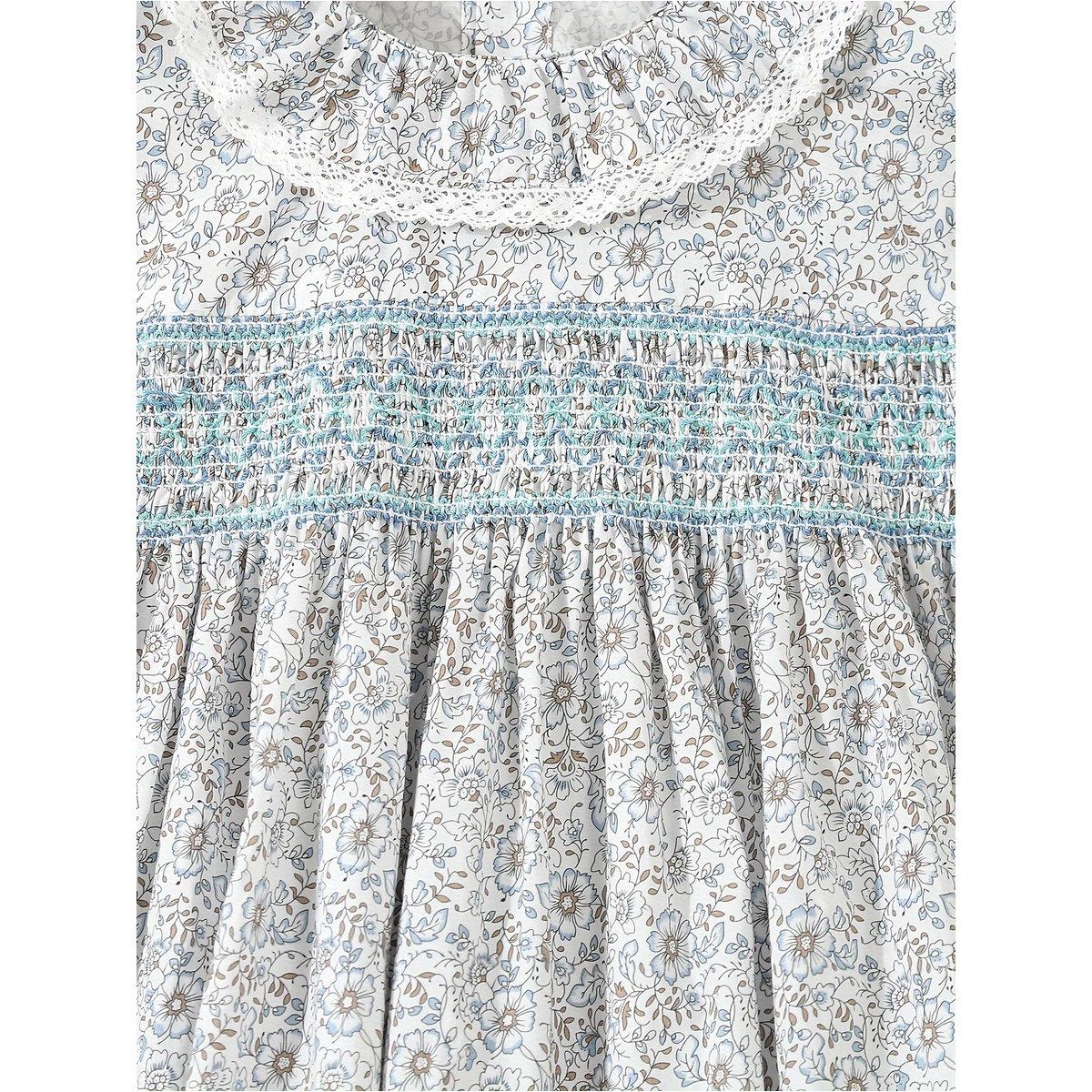 Styli Girls Blue Floral Print Cotton Smocked Detail Dress-girls-clothing-dressesandjumpsuits-image-4