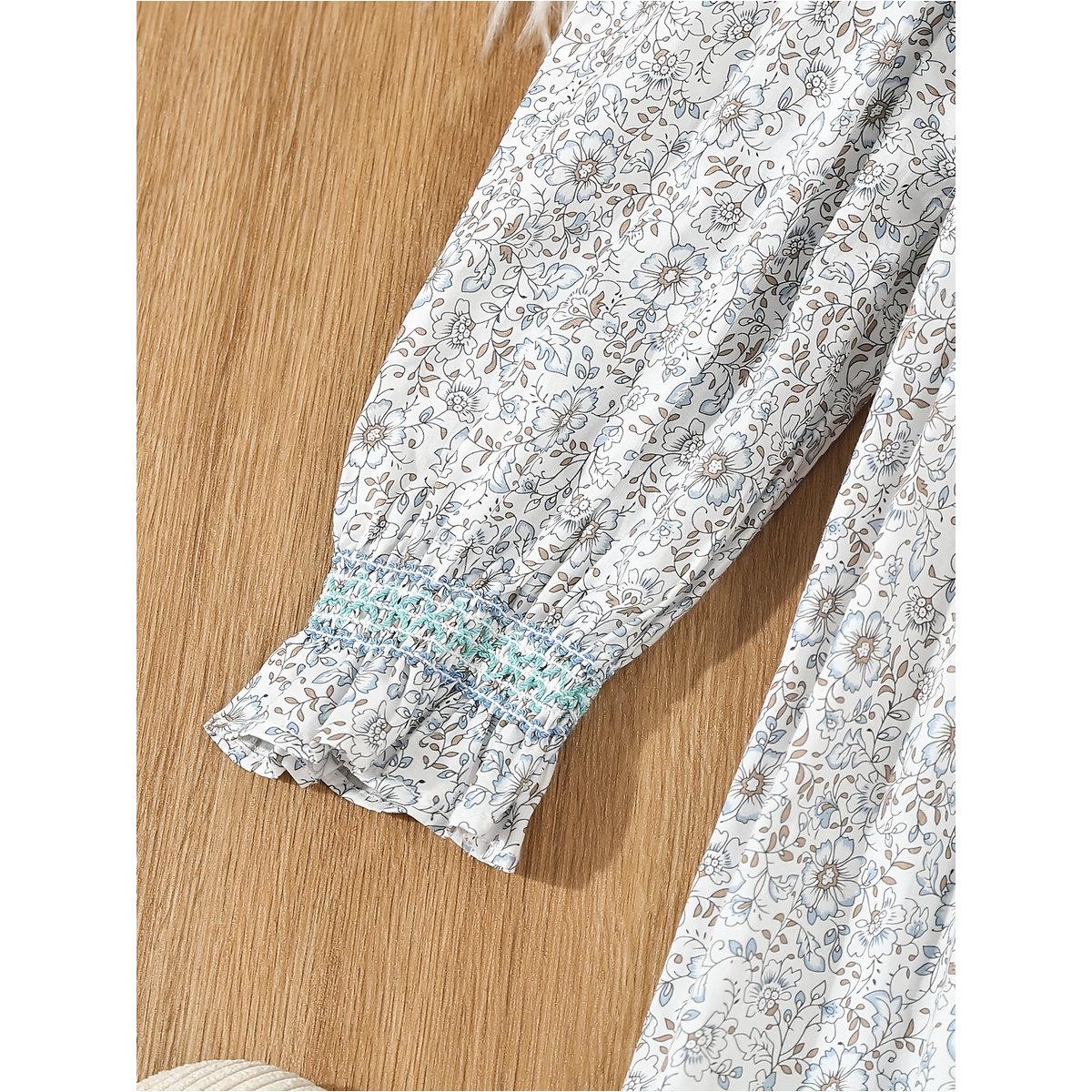 Styli Girls Blue Floral Print Cotton Smocked Detail Dress-girls-clothing-dressesandjumpsuits-image-5