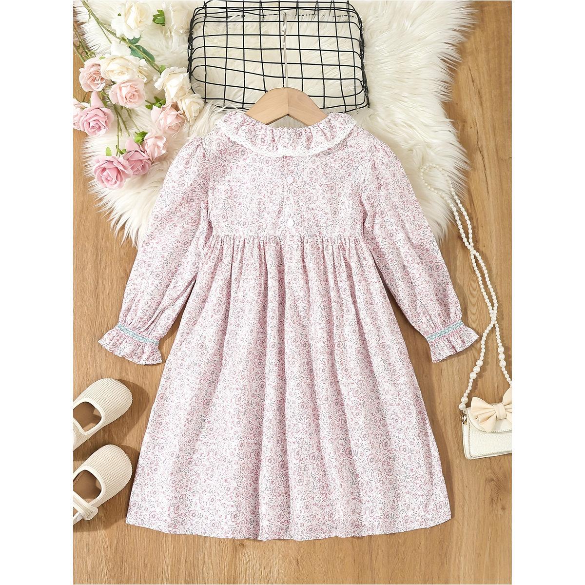Styli Girls Pink Floral Print Cotton Smocked Detail Dress-girls-clothing-dressesandjumpsuits-image-1
