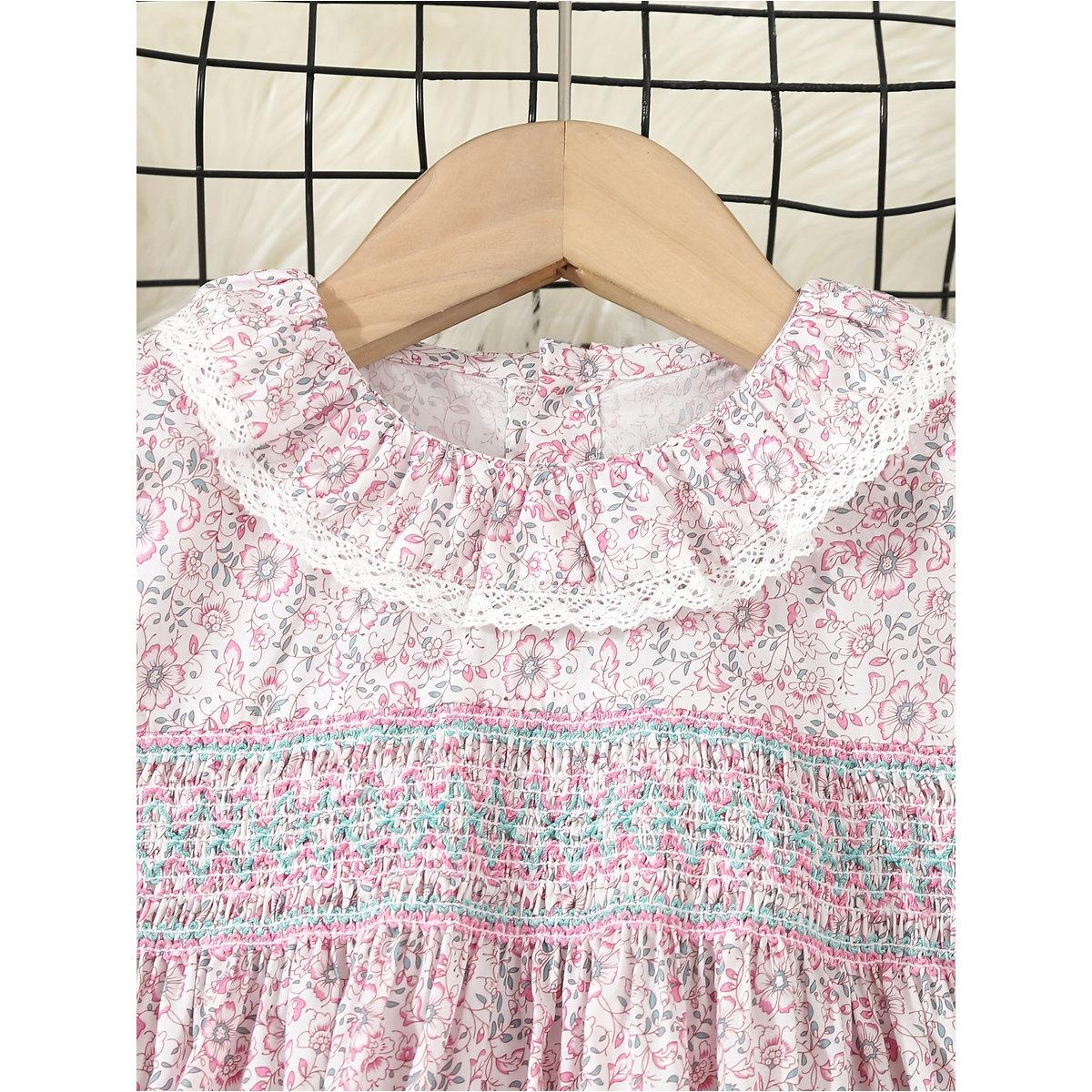 Styli Girls Pink Floral Print Cotton Smocked Detail Dress-girls-clothing-dressesandjumpsuits-image-2