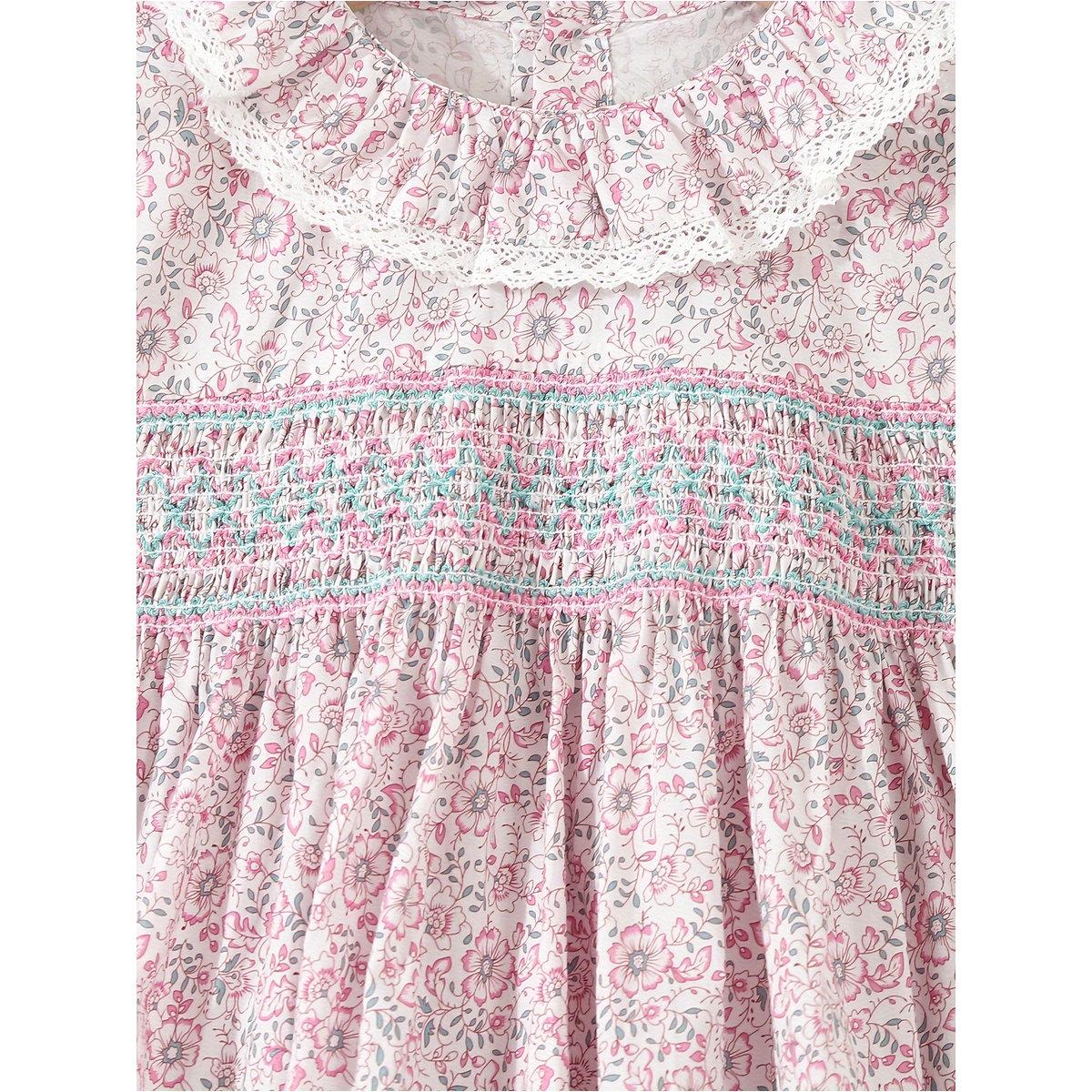 Styli Girls Pink Floral Print Cotton Smocked Detail Dress-girls-clothing-dressesandjumpsuits-image-3