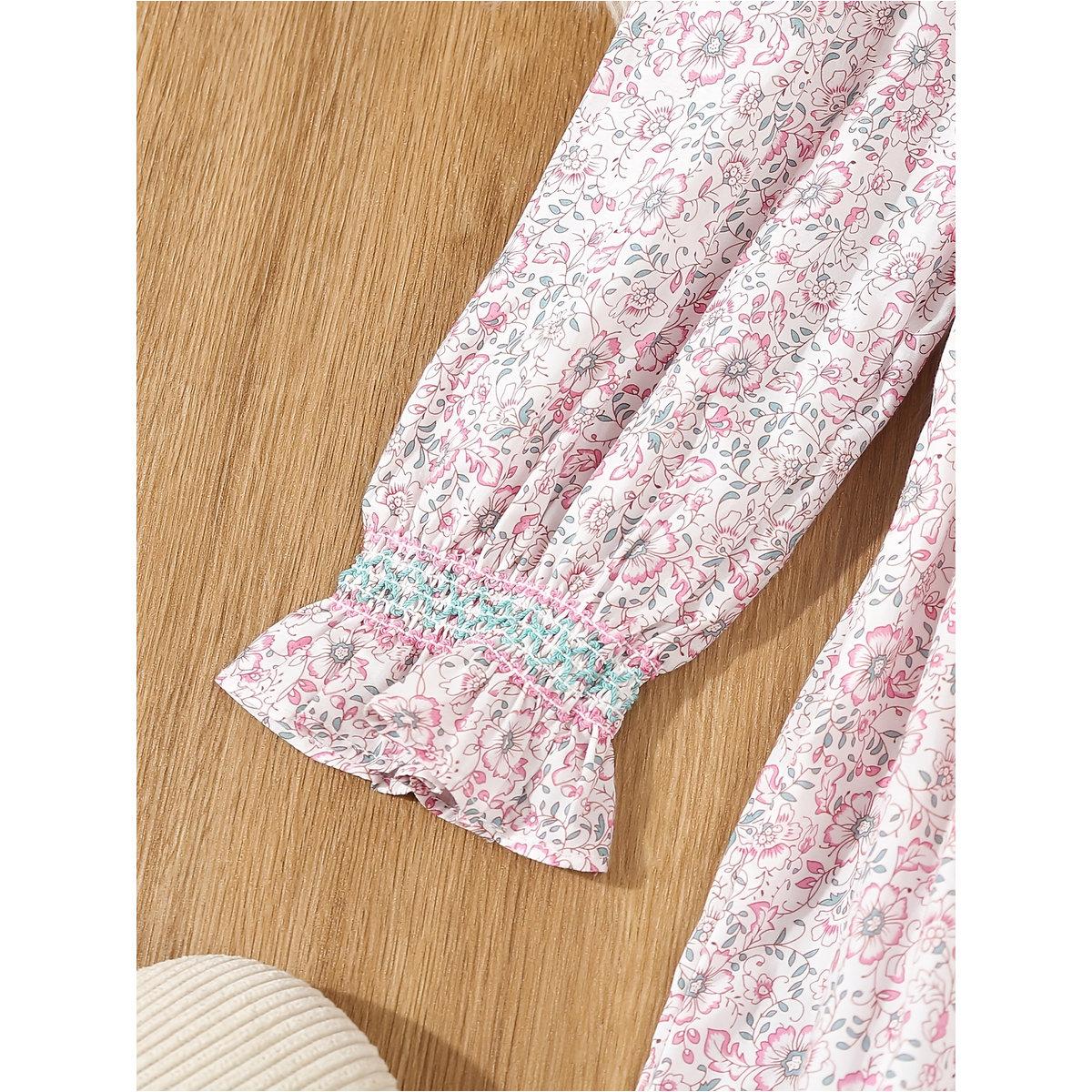 فستان بطبعة زهور مع تفاصيل مُجمعة-girls-clothing-dressesandjumpsuits-image-4