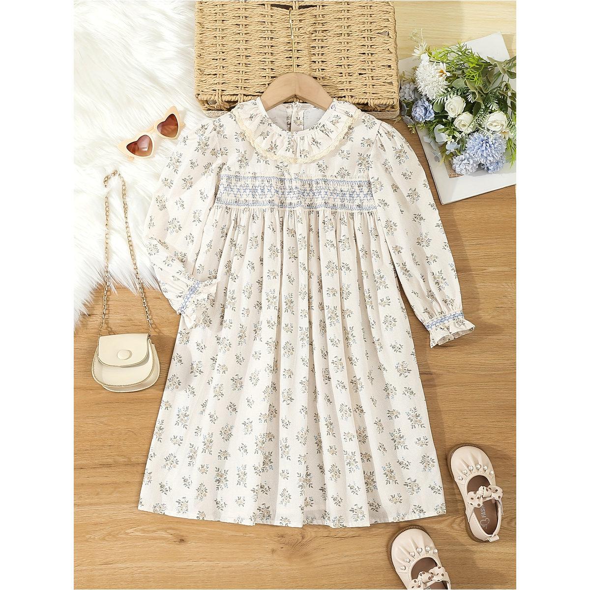 فستان بطبعة زهور مع تفاصيل مُجمعة-girls-clothing-dressesandjumpsuits-image-1