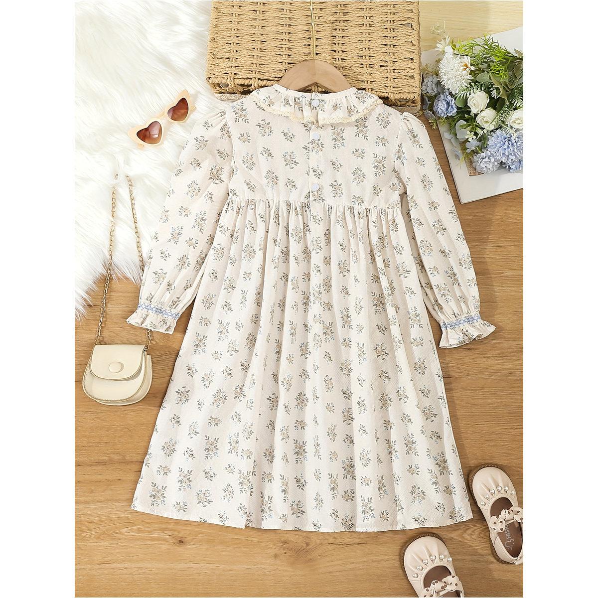 فستان بطبعة زهور مع تفاصيل مُجمعة-girls-clothing-dressesandjumpsuits-image-2